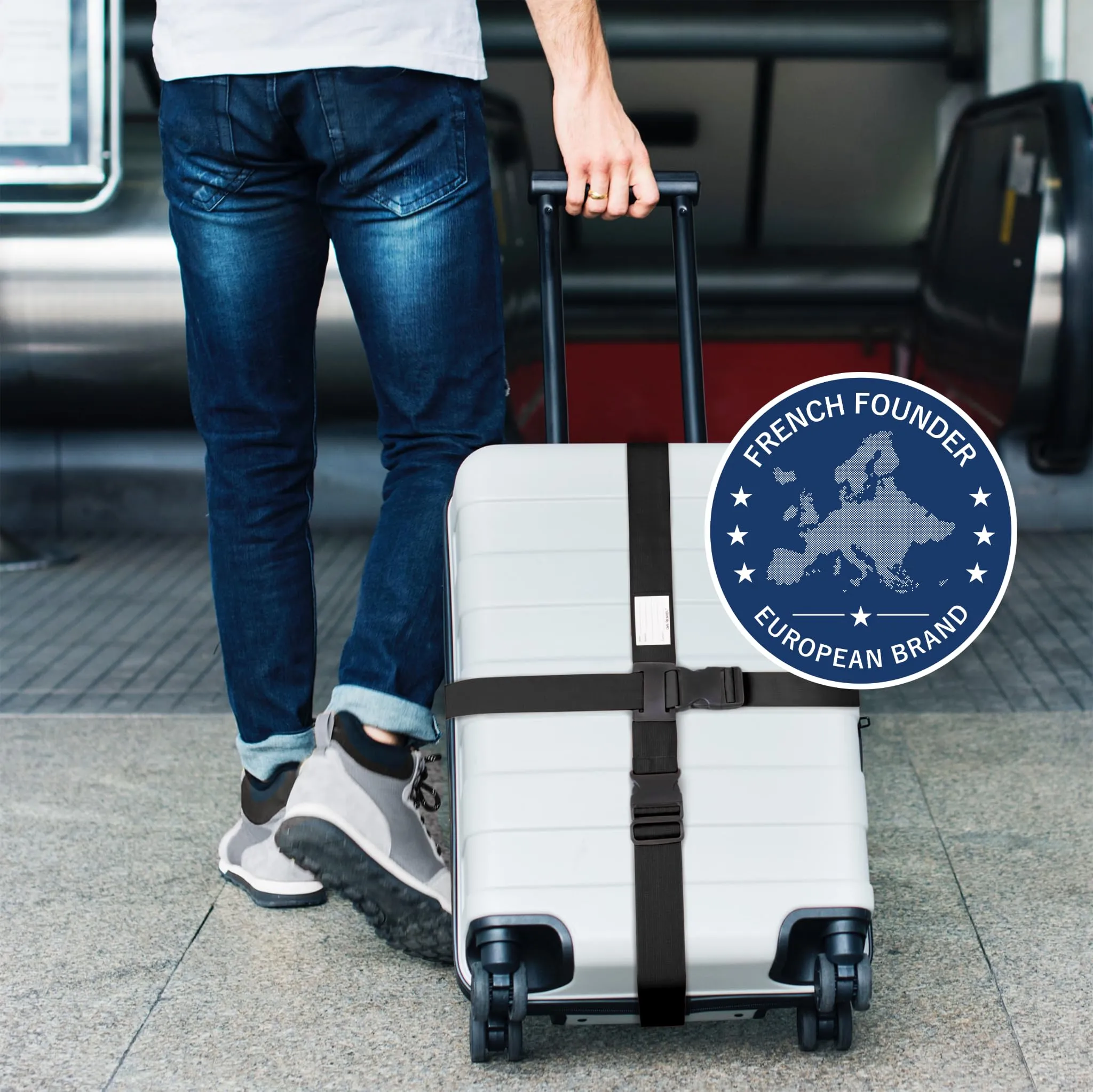 OW-Travel Cinghia per Valigia a Croce, Cintura Valigia Bagagli Nero - immagine 2