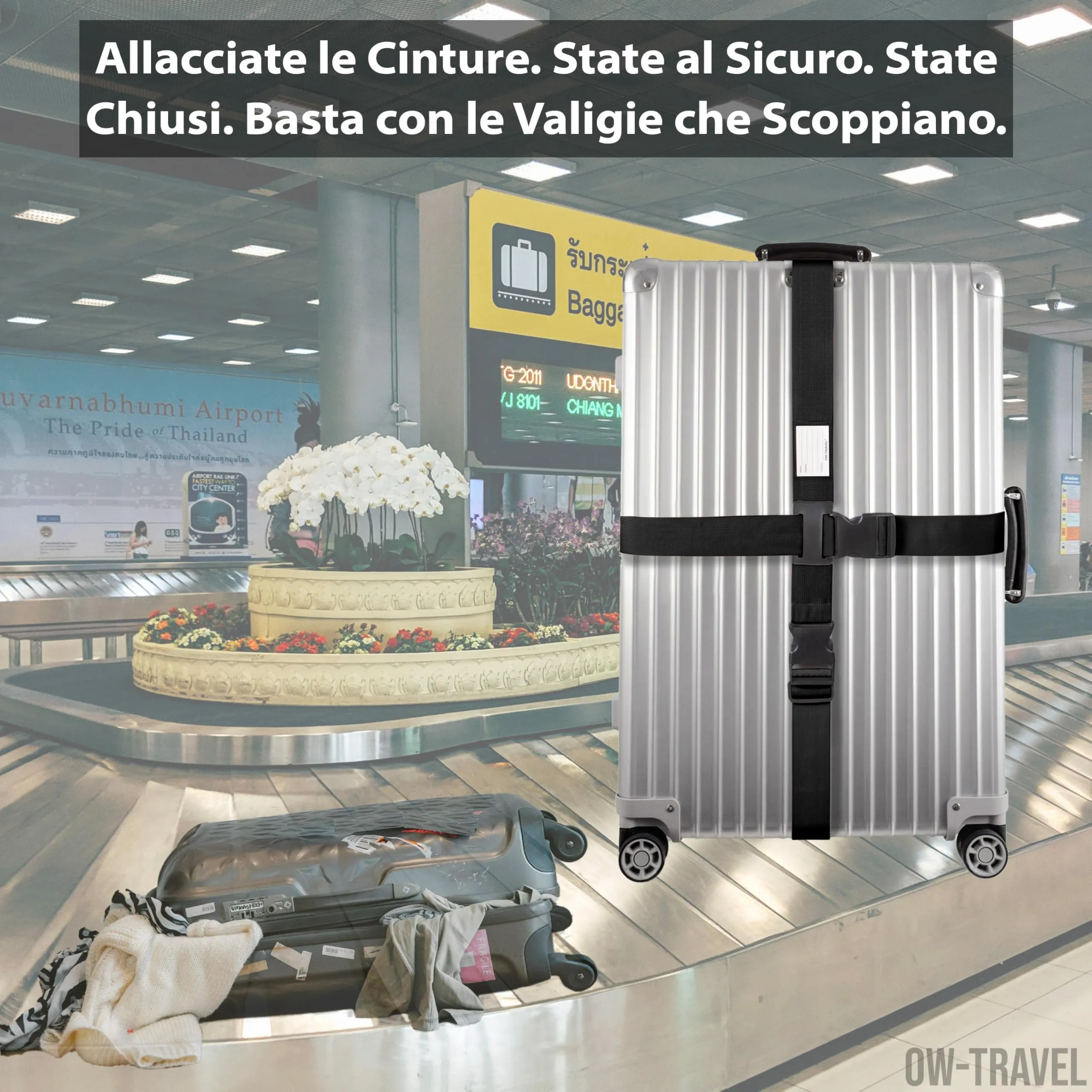 OW-Travel Cinghia per Valigia a Croce, Cintura Valigia Bagagli Nero - immagine 3