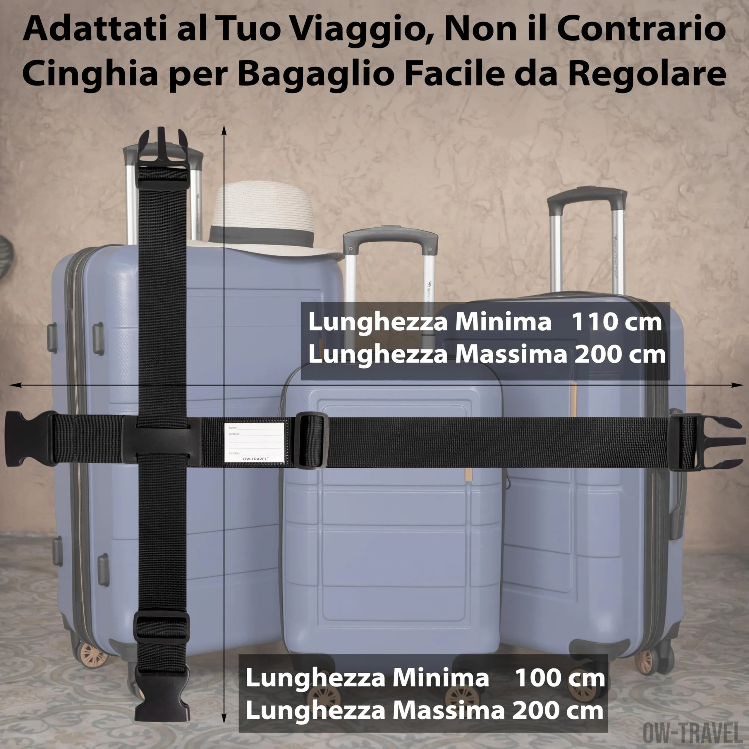 OW-Travel Cinghia per Valigia a Croce, Cintura Valigia Bagagli Nero - immagine 4