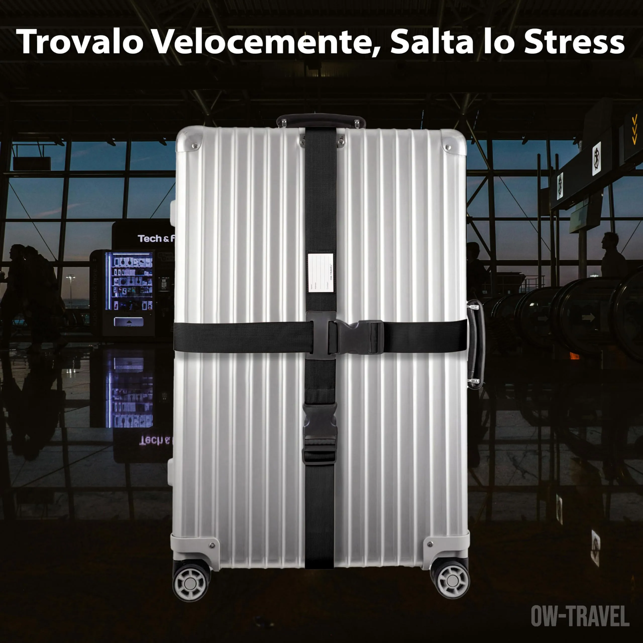 OW-Travel Cinghia per Valigia a Croce, Cintura Valigia Bagagli Nero - immagine 5