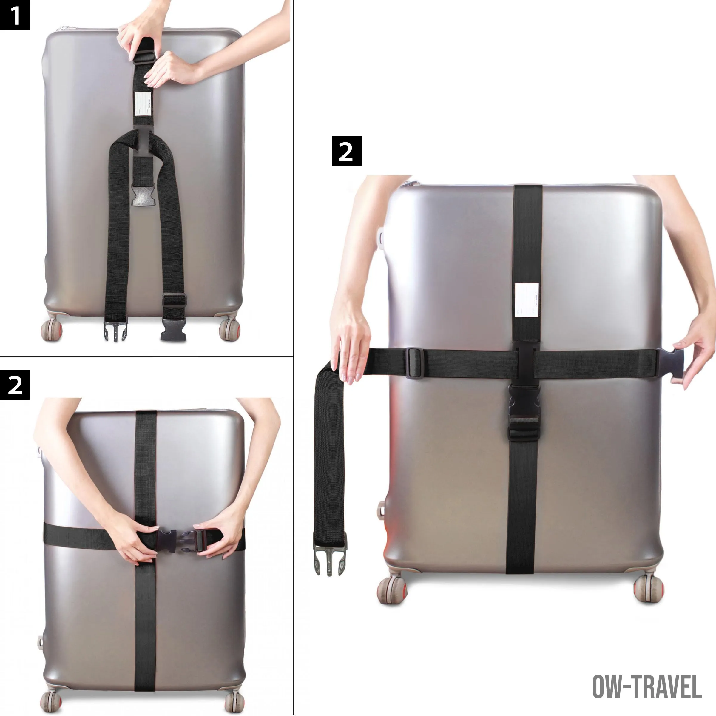 OW-Travel Cinghia per Valigia a Croce, Cintura Valigia Bagagli Nero - immagine 6