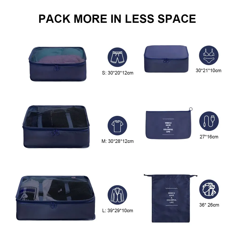 OSDUE Organizer Valigie, 6 Pezzi Sistema di Cubo di Viaggio, Separatori Buste Viaggio Travel Organizer, Abbigliamento Intimo Calzature Organizzatori Sacchi Valigia di Stoccaggio Set - immagine 2