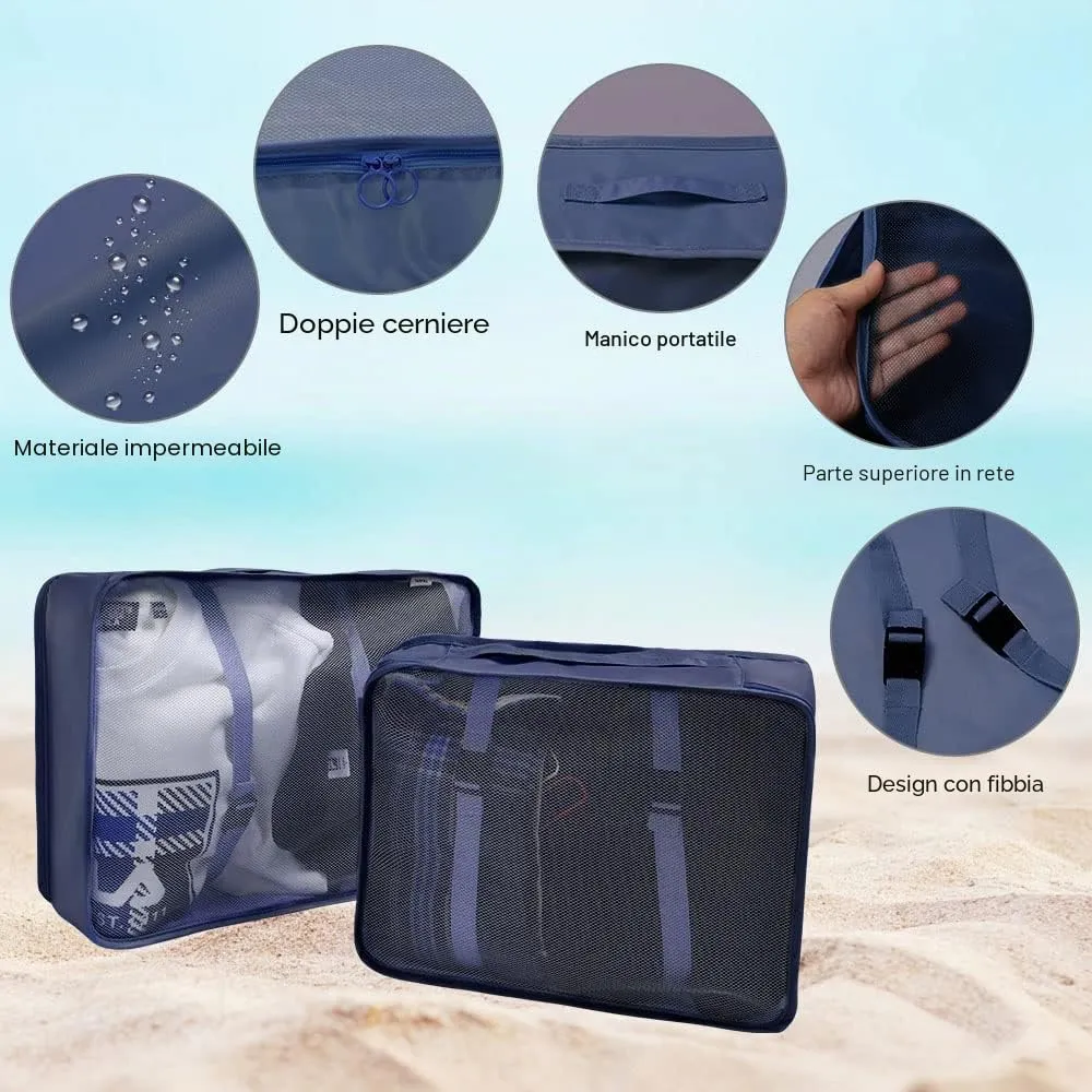 OSDUE Organizer Valigie, 6 Pezzi Sistema di Cubo di Viaggio, Separatori Buste Viaggio Travel Organizer, Abbigliamento Intimo Calzature Organizzatori Sacchi Valigia di Stoccaggio Set - immagine 6