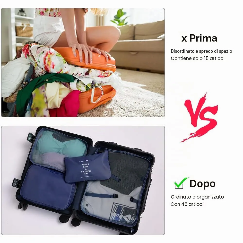 OSDUE Organizer Valigie, 6 Pezzi Sistema di Cubo di Viaggio, Separatori Buste Viaggio Travel Organizer, Abbigliamento Intimo Calzature Organizzatori Sacchi Valigia di Stoccaggio Set - immagine 7