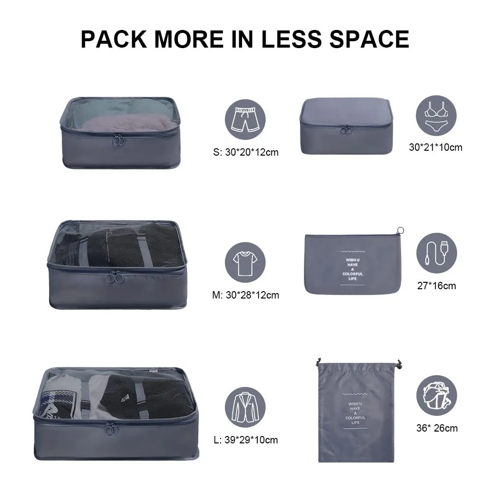 OSDUE Organizer Valigie, 6 Pezzi Sistema di Cubo di Viaggio, Separatori Buste Viaggio Travel Organizer, Abbigliamento Intimo Calzature Organizzatori Sacchi Valigia di Stoccaggio Set - immagine 2