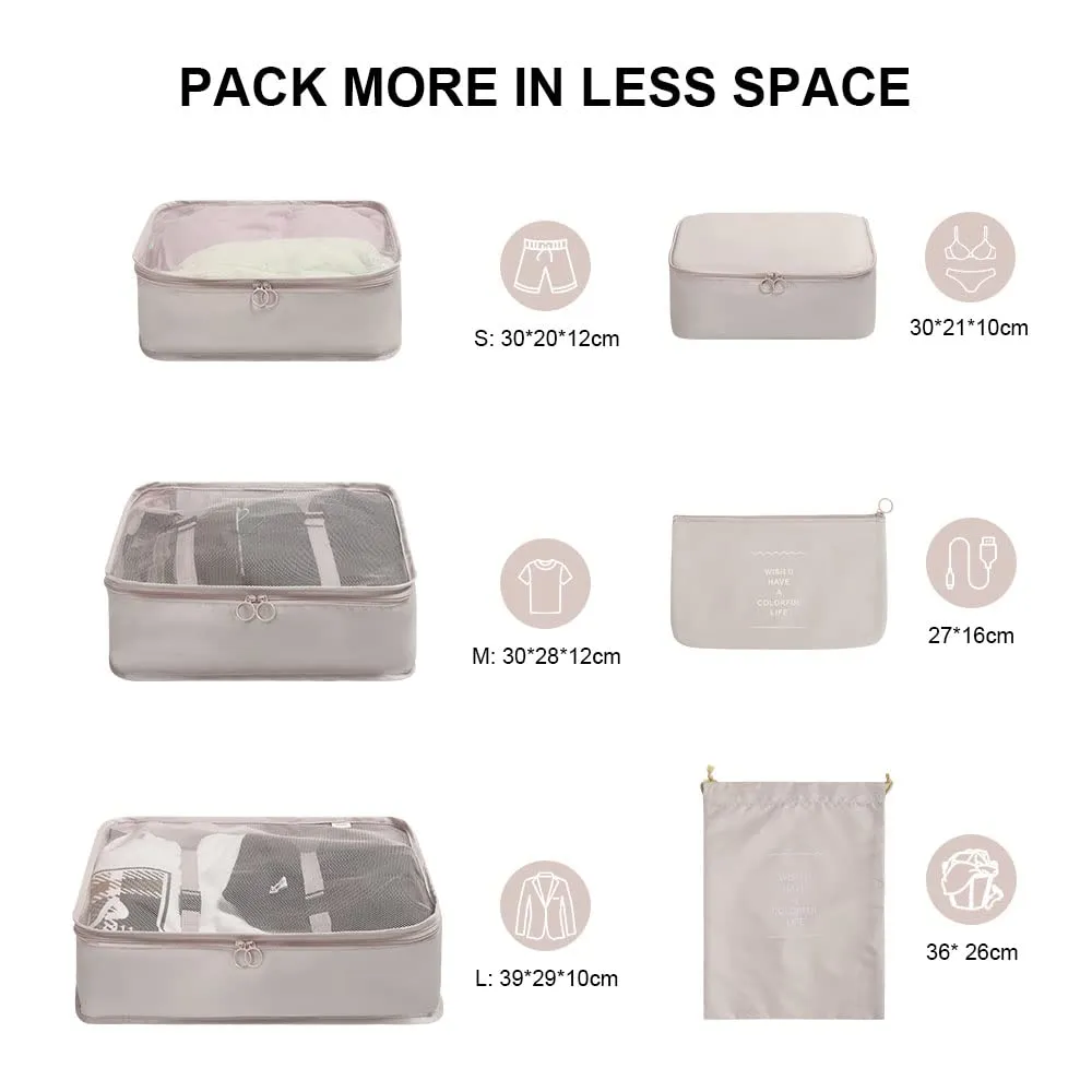 OSDUE Organizer Valigie, 6 Pezzi Sistema di Cubo di Viaggio, Separatori Buste Viaggio Travel Organizer, Abbigliamento Intimo Calzature Organizzatori Sacchi Valigia di Stoccaggio Set - immagine 2