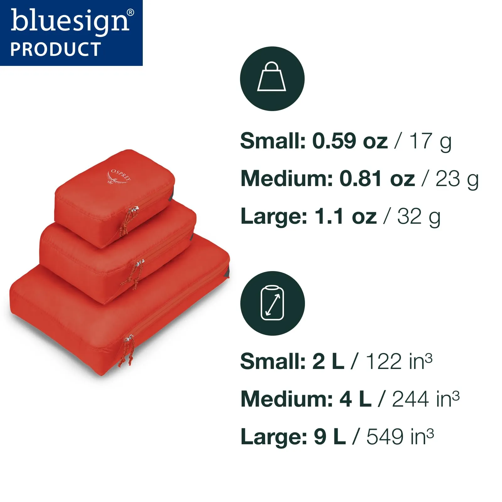 Osprey Ultralight Set di cubi organizzatori, 3 cubi (1.5L, 4L, 9L), Blue - immagine 2