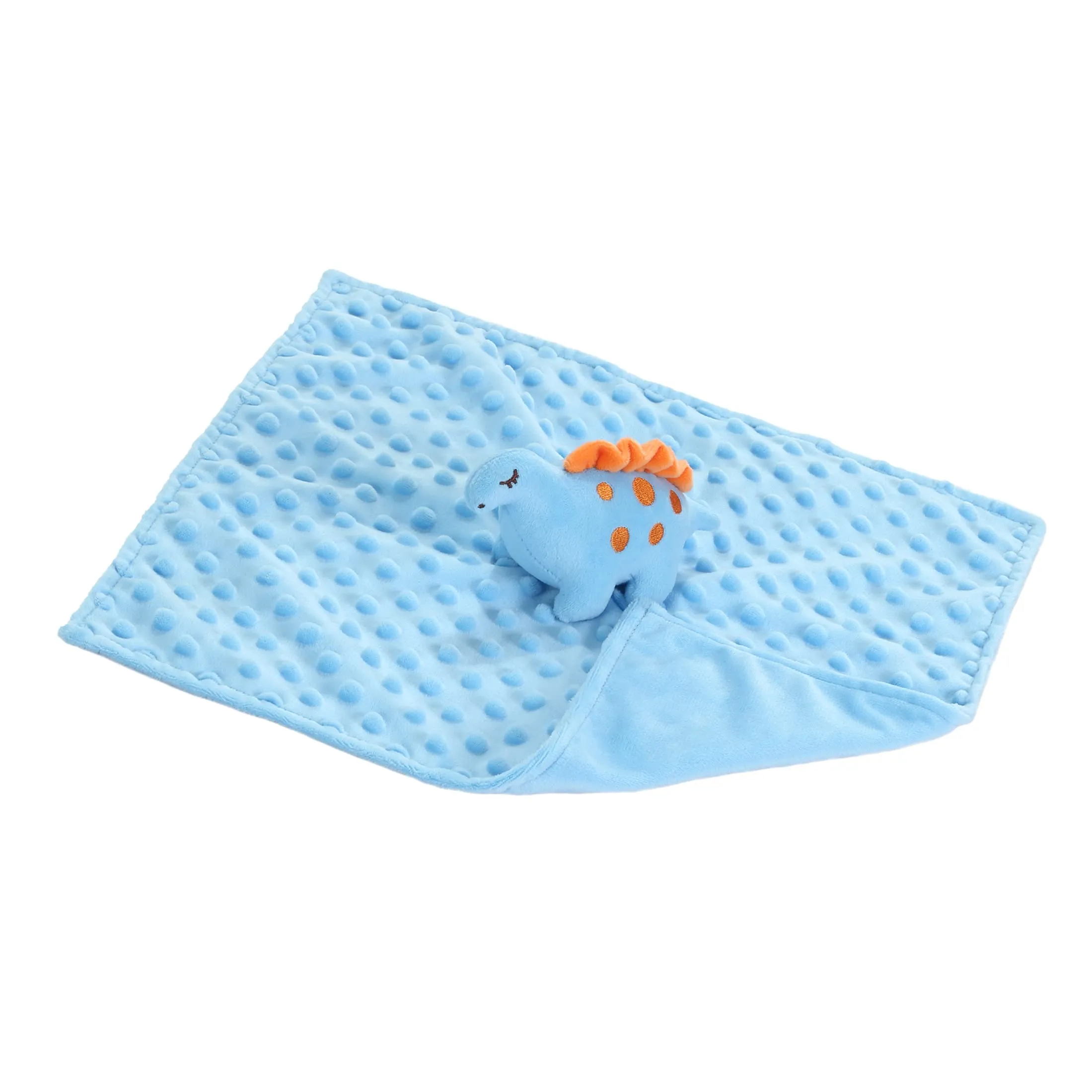 CREVENT, Copertina di conforto per neonati e bambini, morbida e confortevole, con davanti in minky a pois e retro in pile, con peluche a forma di animale (dinosauro blu) - immagine 3