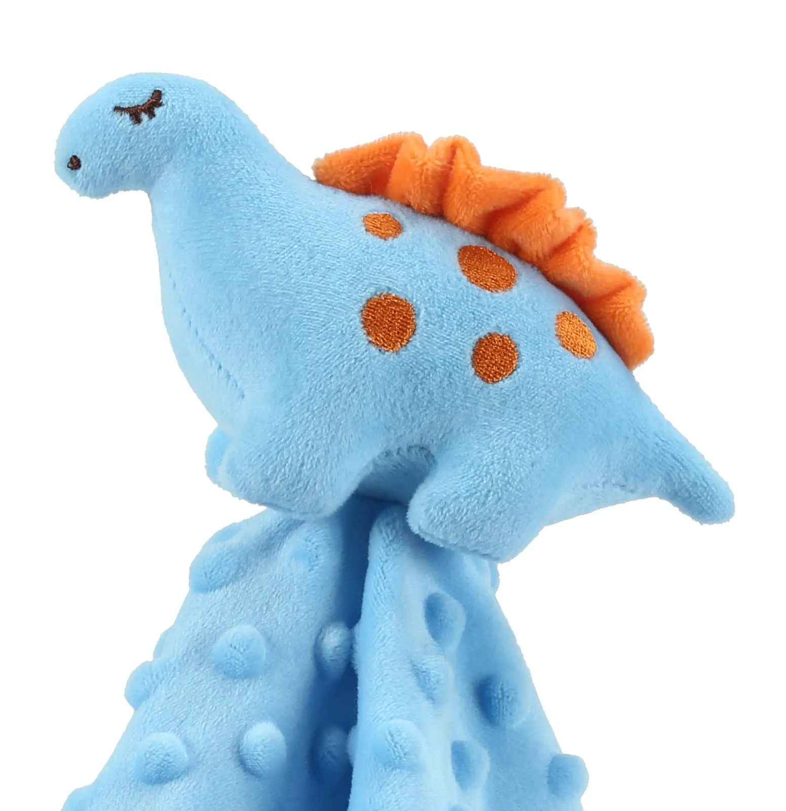 CREVENT, Copertina di conforto per neonati e bambini, morbida e confortevole, con davanti in minky a pois e retro in pile, con peluche a forma di animale (dinosauro blu) - immagine 4
