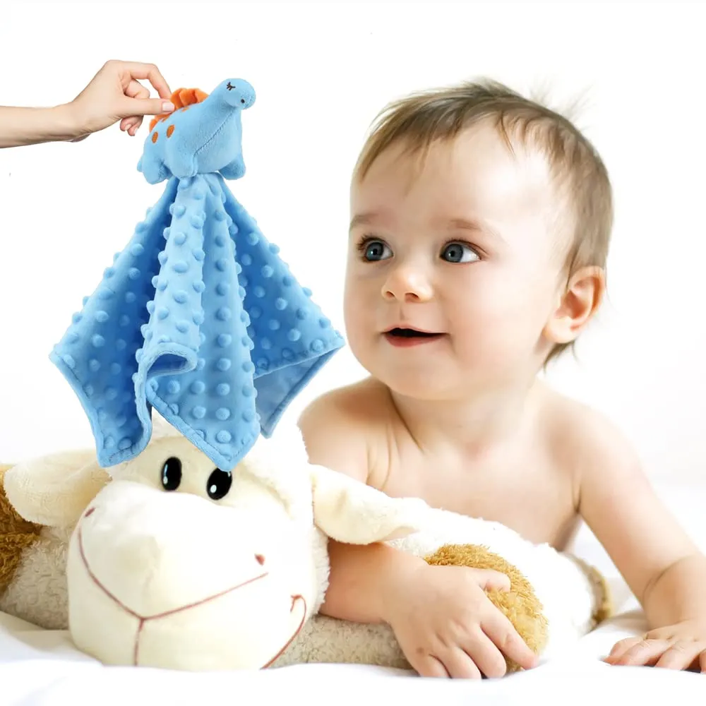 CREVENT, Copertina di conforto per neonati e bambini, morbida e confortevole, con davanti in minky a pois e retro in pile, con peluche a forma di animale (dinosauro blu) - immagine 5