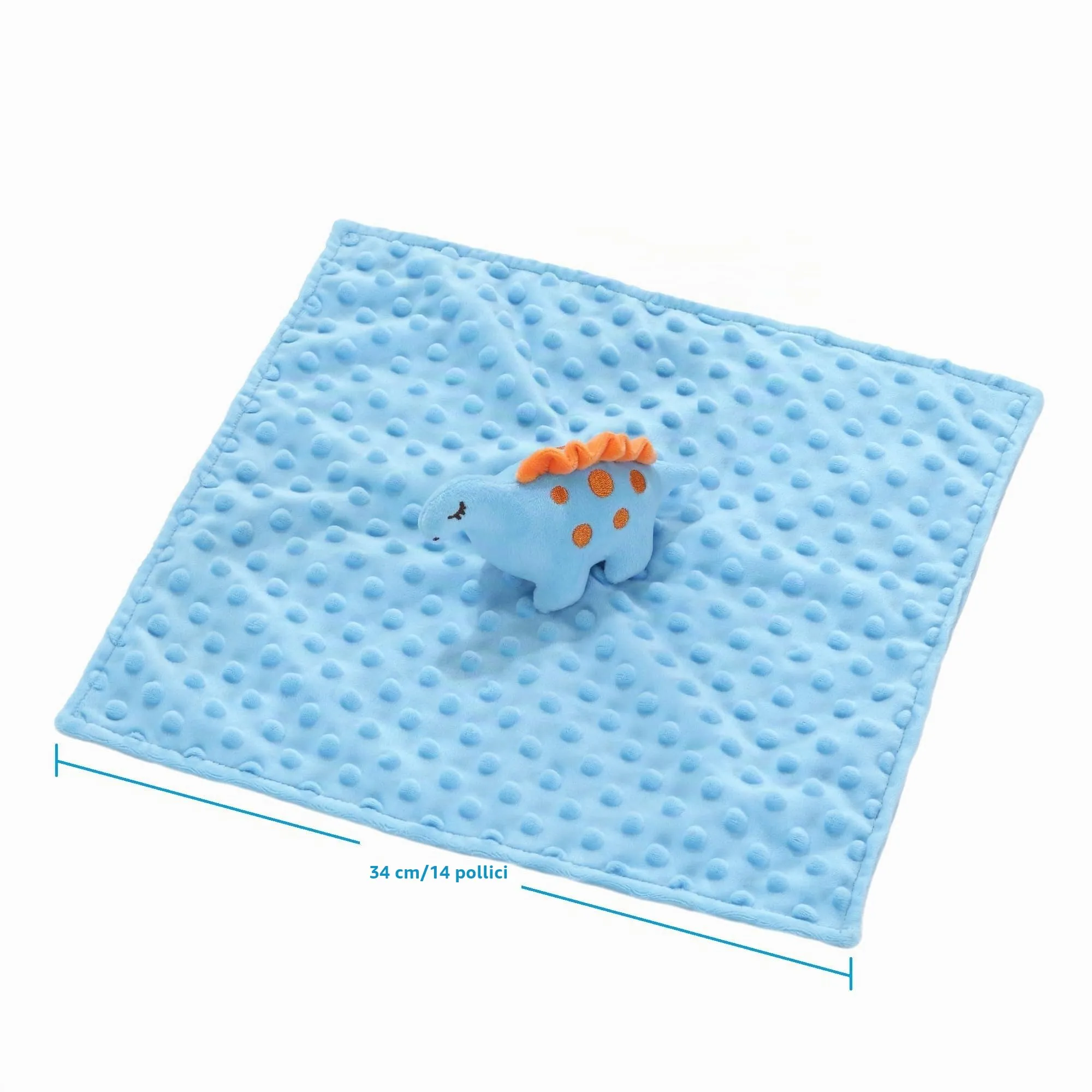 CREVENT, Copertina di conforto per neonati e bambini, morbida e confortevole, con davanti in minky a pois e retro in pile, con peluche a forma di animale (dinosauro blu) - immagine 6