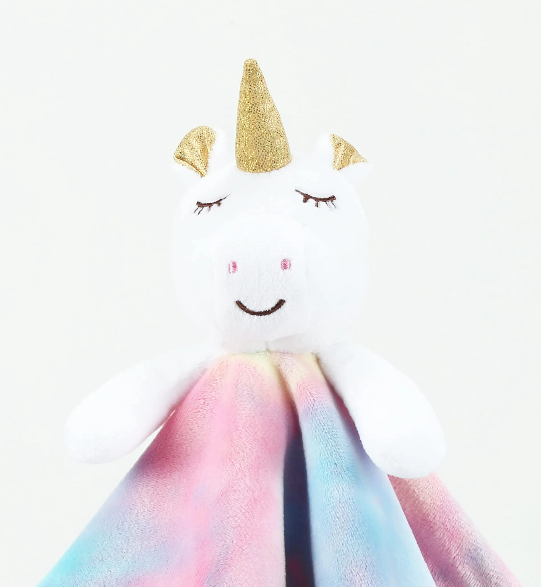 CREVENT Loveys - Coperta di sicurezza in peluche per bambine, motivo a pois minky davanti + retro con faccia di animale (unicorno) - immagine 4