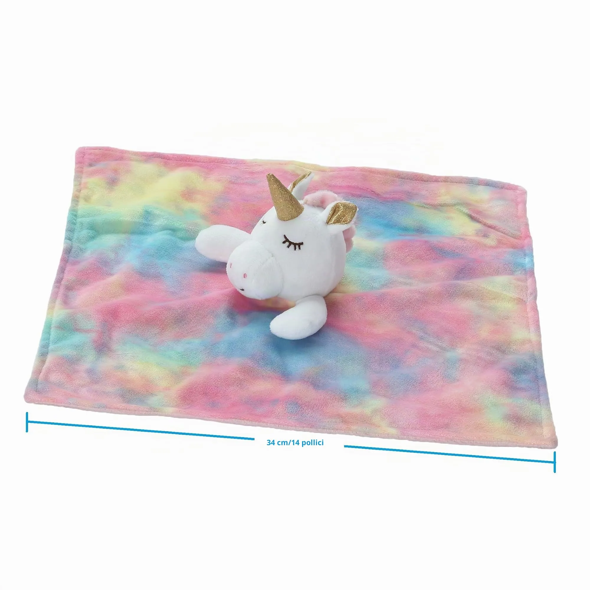 CREVENT Loveys - Coperta di sicurezza in peluche per bambine, motivo a pois minky davanti + retro con faccia di animale (unicorno) - immagine 6