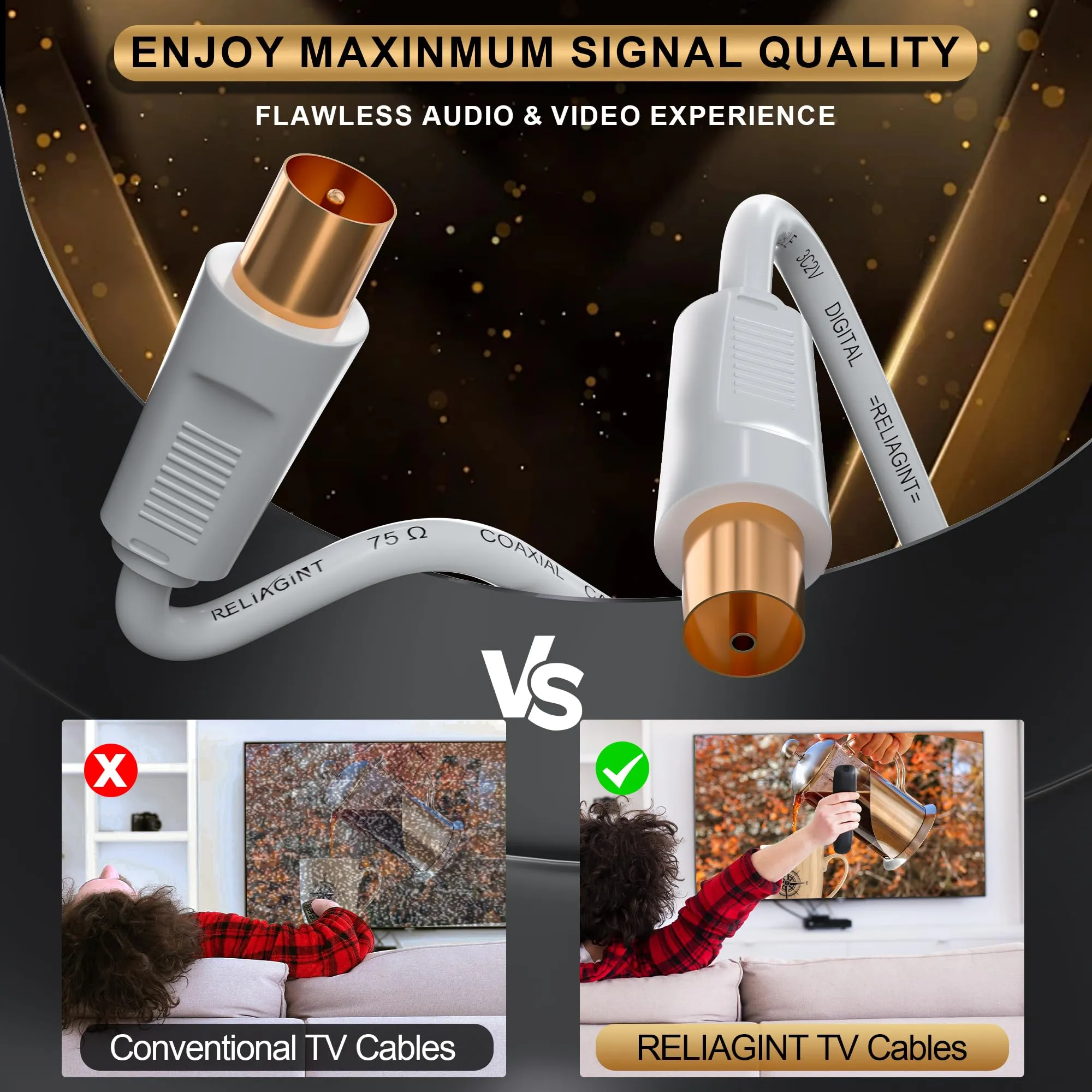 RELIAGINT RL Flex Cavo antenna TV 1m, prolunga coassiale maschio/femmina 75 ohm, conduttore in rame puro, per digitale terrestre, TV via cavo e satellitare (DVB-T/T2/C/S/S2), Bianco - immagine 6