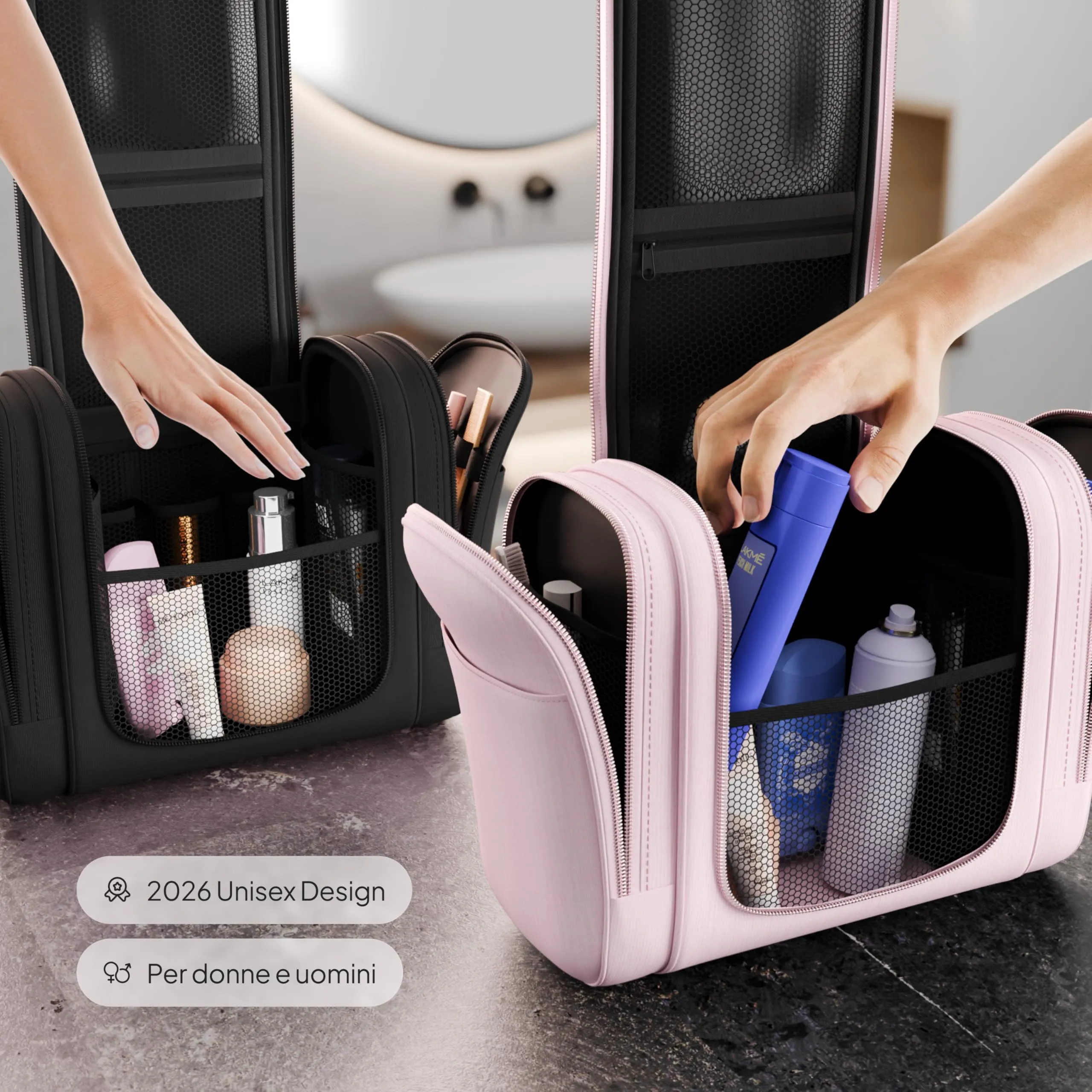 Travelaner Beauty Case da Appendere, Donna e Uomo, 7L, Pizzo Rosa - immagine 4