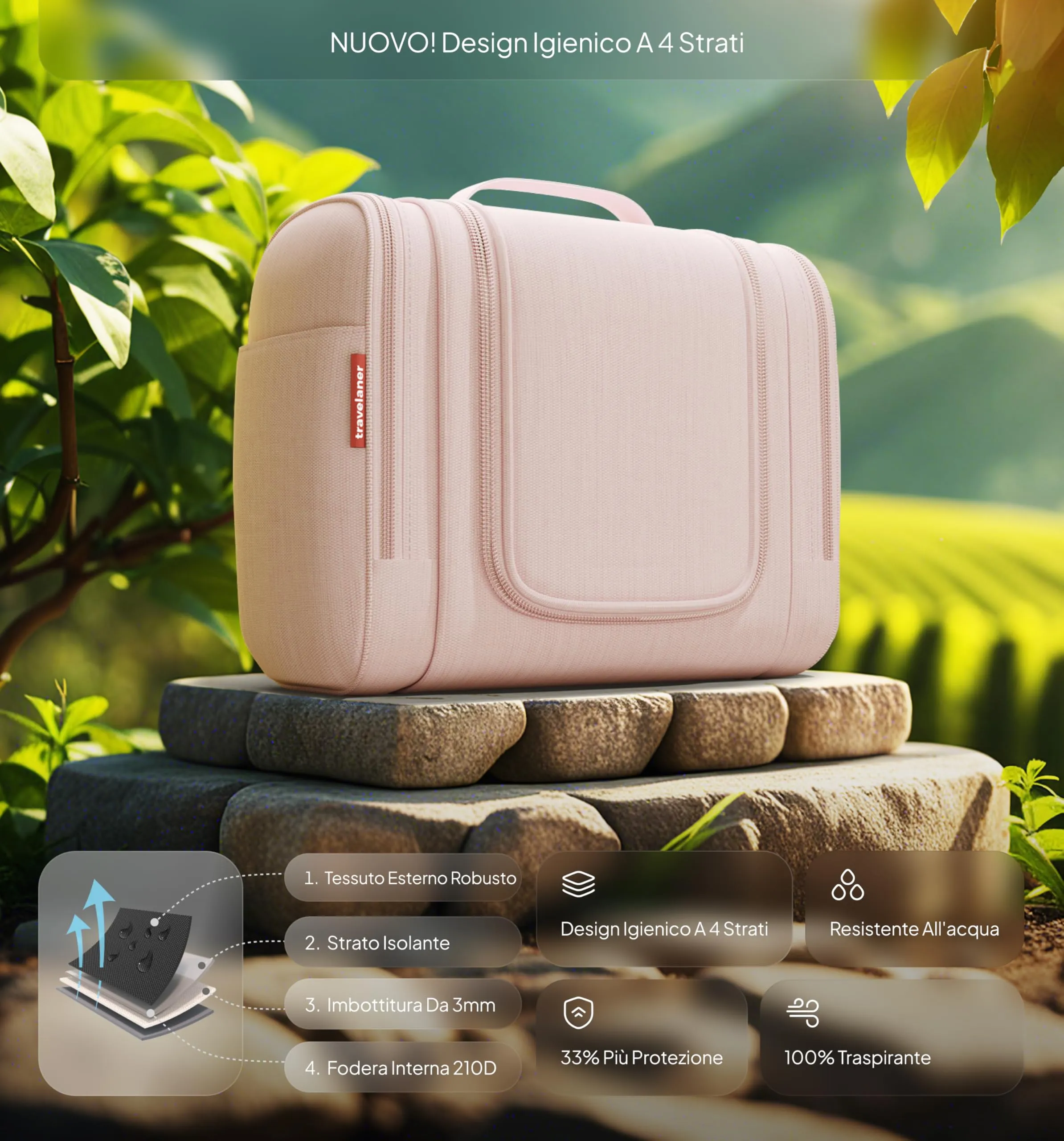 Travelaner Beauty Case da Appendere, Donna e Uomo, 7L, Pizzo Rosa - immagine 5