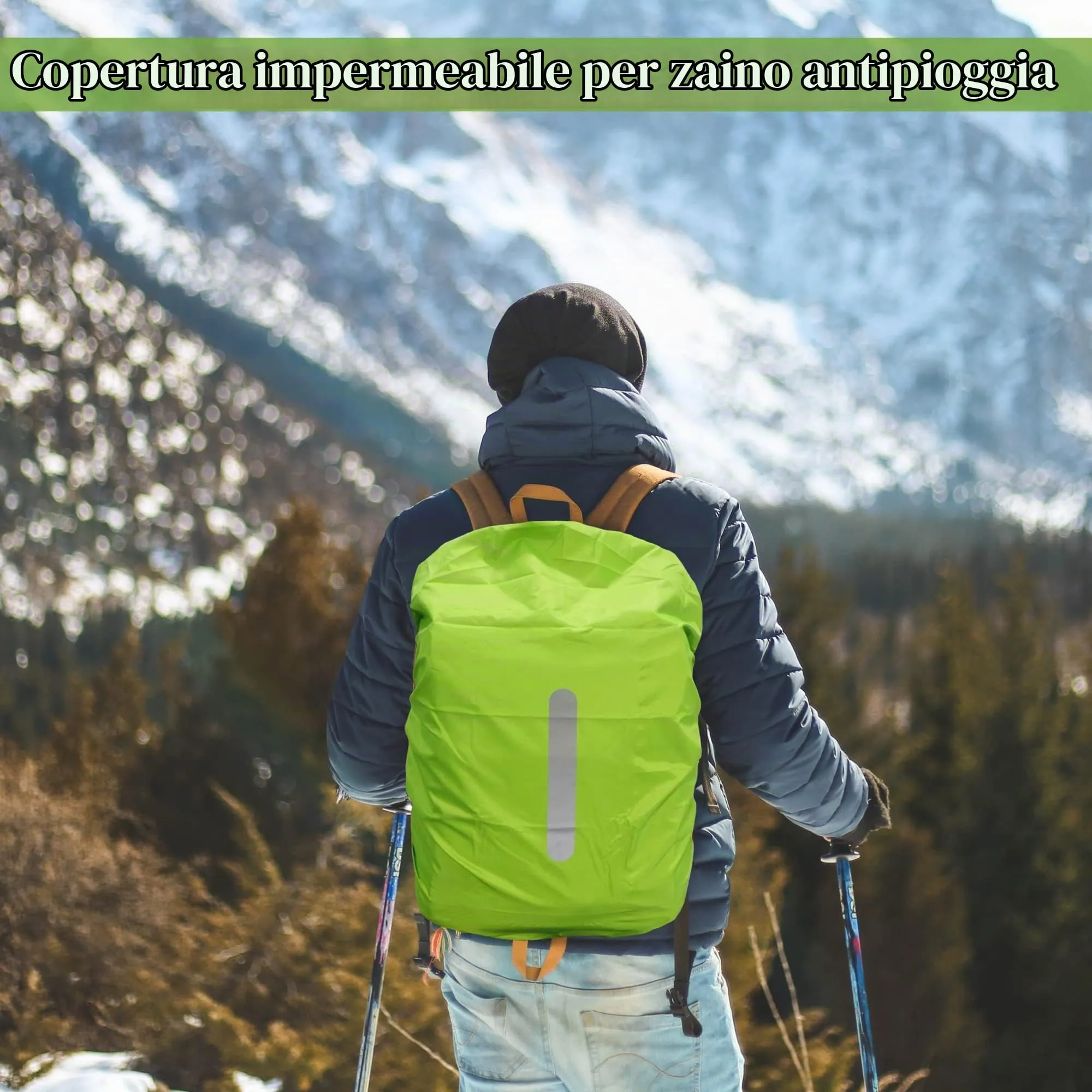 CiciIng Copertura Impermeabile dello Zaino con Riflettente, 30L-40L Copertura di Pioggia dello Zaino con Sacchetto di stoccaggio, per Il Campeggio Escursionistico in Viaggio in Bicicletta (Verde, M) - immagine 2