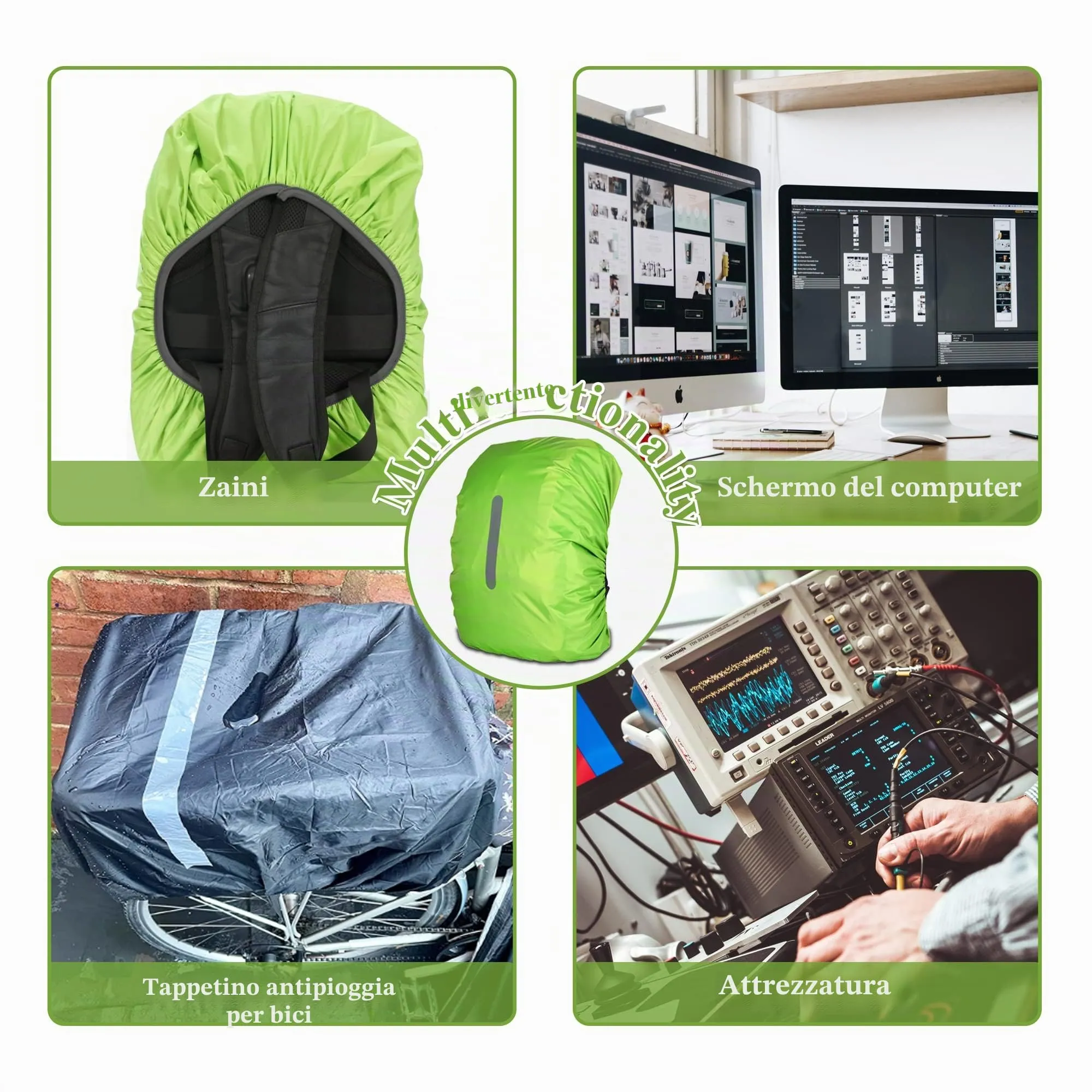 CiciIng Copertura Impermeabile dello Zaino con Riflettente, 30L-40L Copertura di Pioggia dello Zaino con Sacchetto di stoccaggio, per Il Campeggio Escursionistico in Viaggio in Bicicletta (Verde, M) - immagine 7