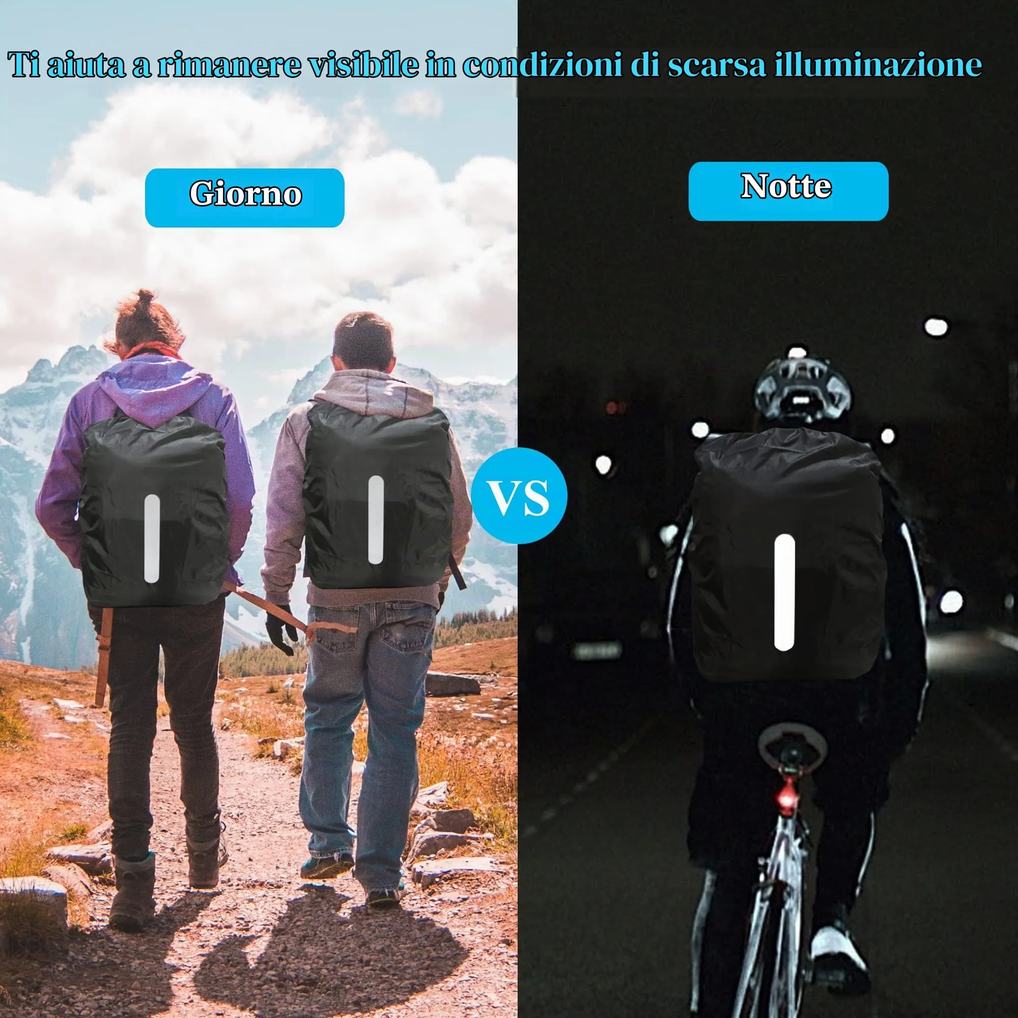 CiciIng Copertura Impermeabile dello Zaino con Riflettente, 30L-40L Copertura di Pioggia dello Zaino con Sacchetto di stoccaggio, per Il Campeggio Escursionistico in Viaggio in Bicicletta (Nero, M) - immagine 3