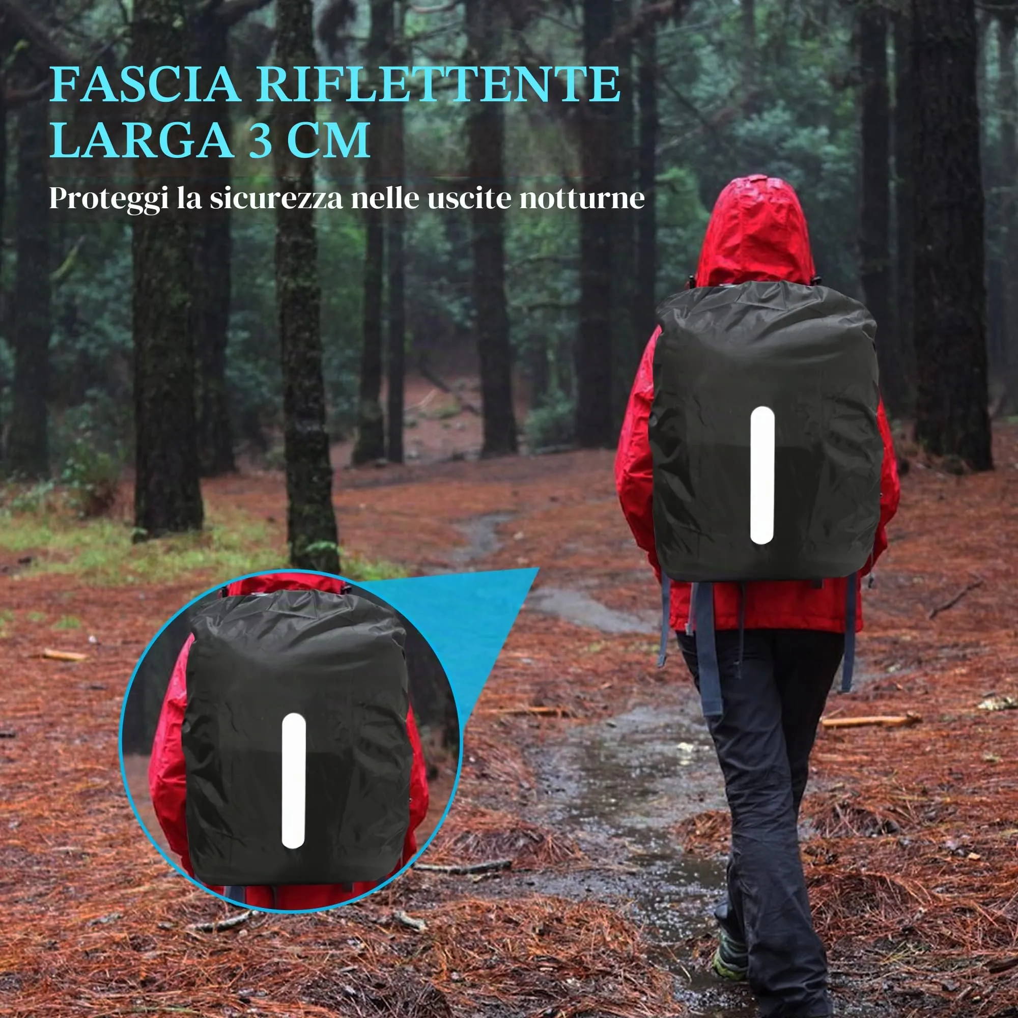 CiciIng Copertura Impermeabile dello Zaino con Riflettente, 30L-40L Copertura di Pioggia dello Zaino con Sacchetto di stoccaggio, per Il Campeggio Escursionistico in Viaggio in Bicicletta (Nero, M) - immagine 5
