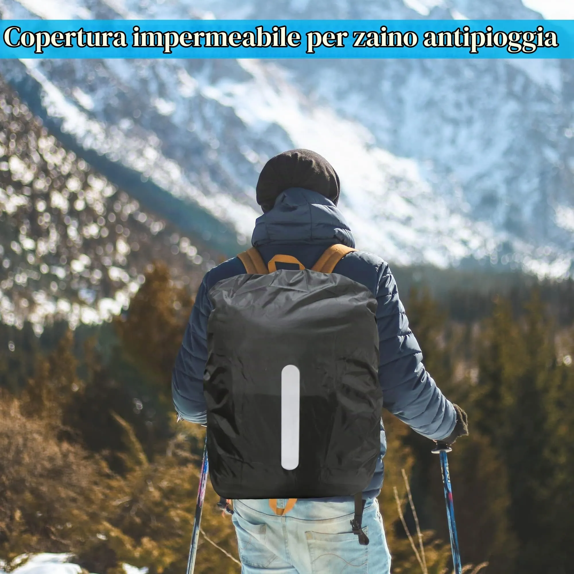 CiciIng Copertura Impermeabile dello Zaino con Riflettente, 30L-40L Copertura di Pioggia dello Zaino con Sacchetto di stoccaggio, per Il Campeggio Escursionistico in Viaggio in Bicicletta (Nero, M) - immagine 6