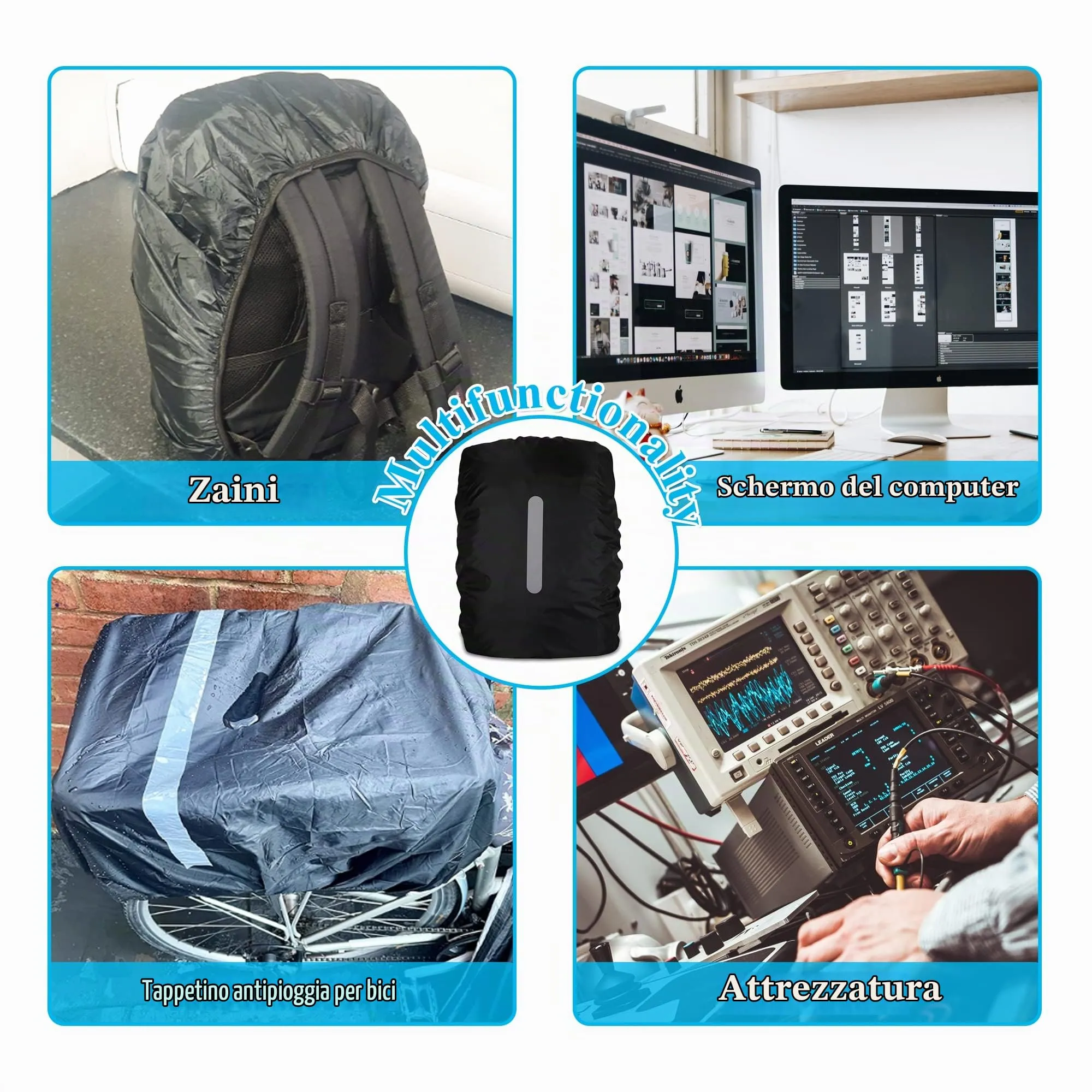 CiciIng Copertura Impermeabile dello Zaino con Riflettente, 30L-40L Copertura di Pioggia dello Zaino con Sacchetto di stoccaggio, per Il Campeggio Escursionistico in Viaggio in Bicicletta (Nero, M) - immagine 7