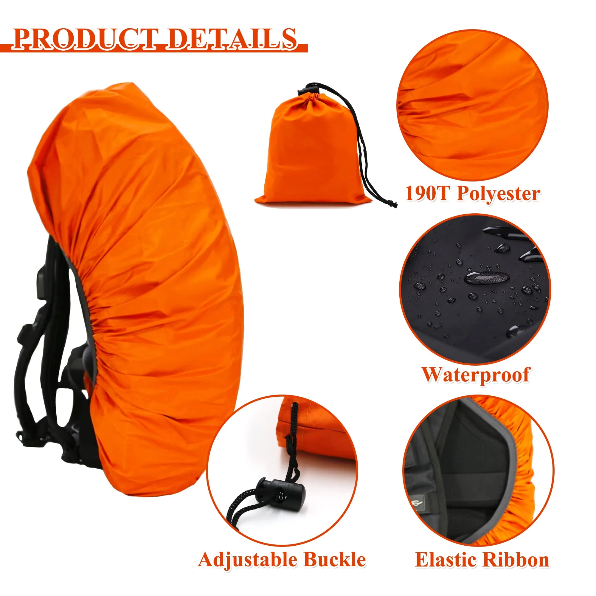 Copertura impermeabile dello zaino con riflettente, 40L-50L copertura di pioggia dello zaino con sacchetto di stoccaggio, per il campeggio escursionistico in viaggio in bicicletta (Arancione, L) - immagine 4
