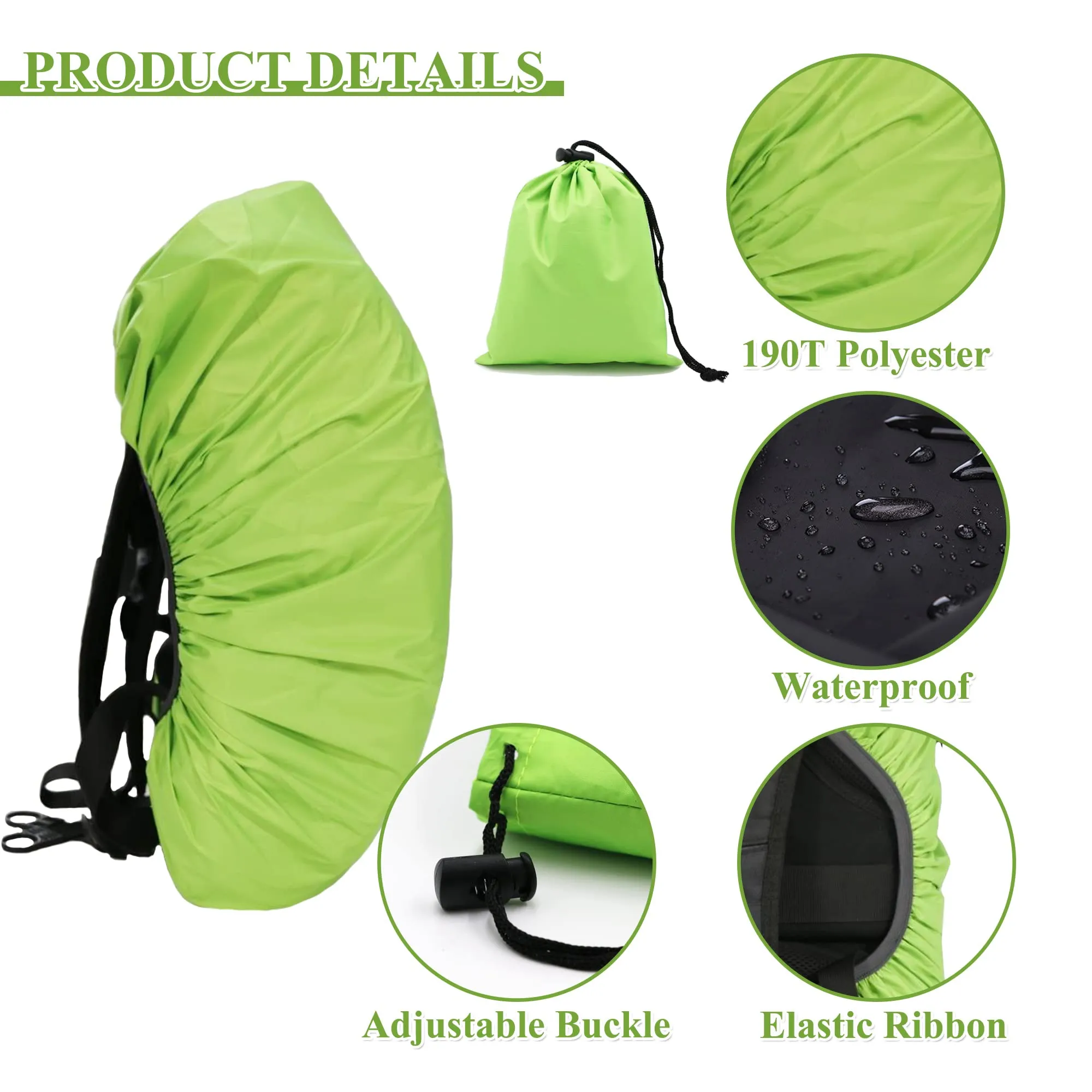 CiciIng Copertura Impermeabile dello Zaino con Riflettente, 40L-50L Copertura di Pioggia dello Zaino con Sacchetto di stoccaggio, per Il Campeggio Escursionistico in Viaggio in Bicicletta (Verde, L) - immagine 5