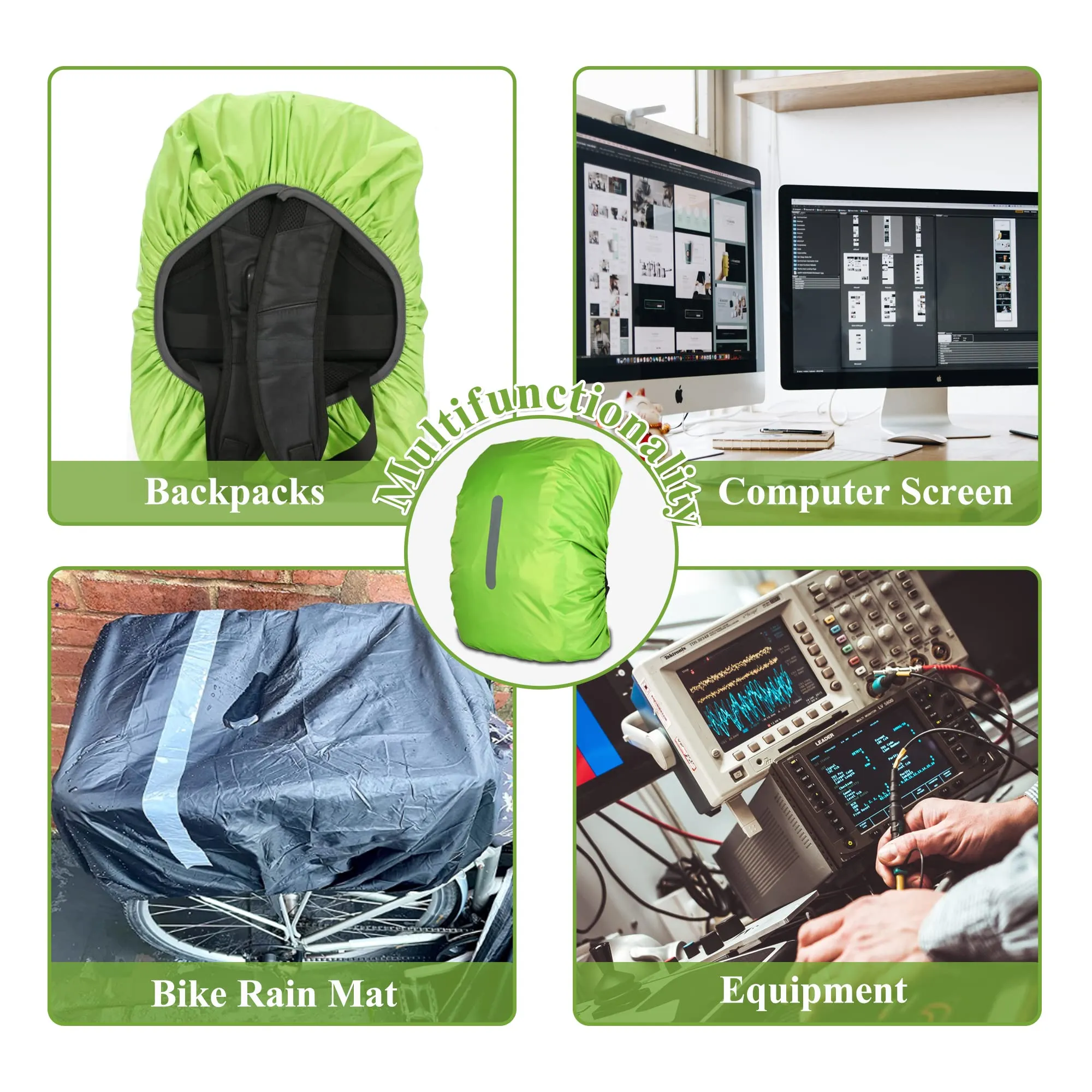 CiciIng Copertura Impermeabile dello Zaino con Riflettente, 40L-50L Copertura di Pioggia dello Zaino con Sacchetto di stoccaggio, per Il Campeggio Escursionistico in Viaggio in Bicicletta (Verde, L) - immagine 7