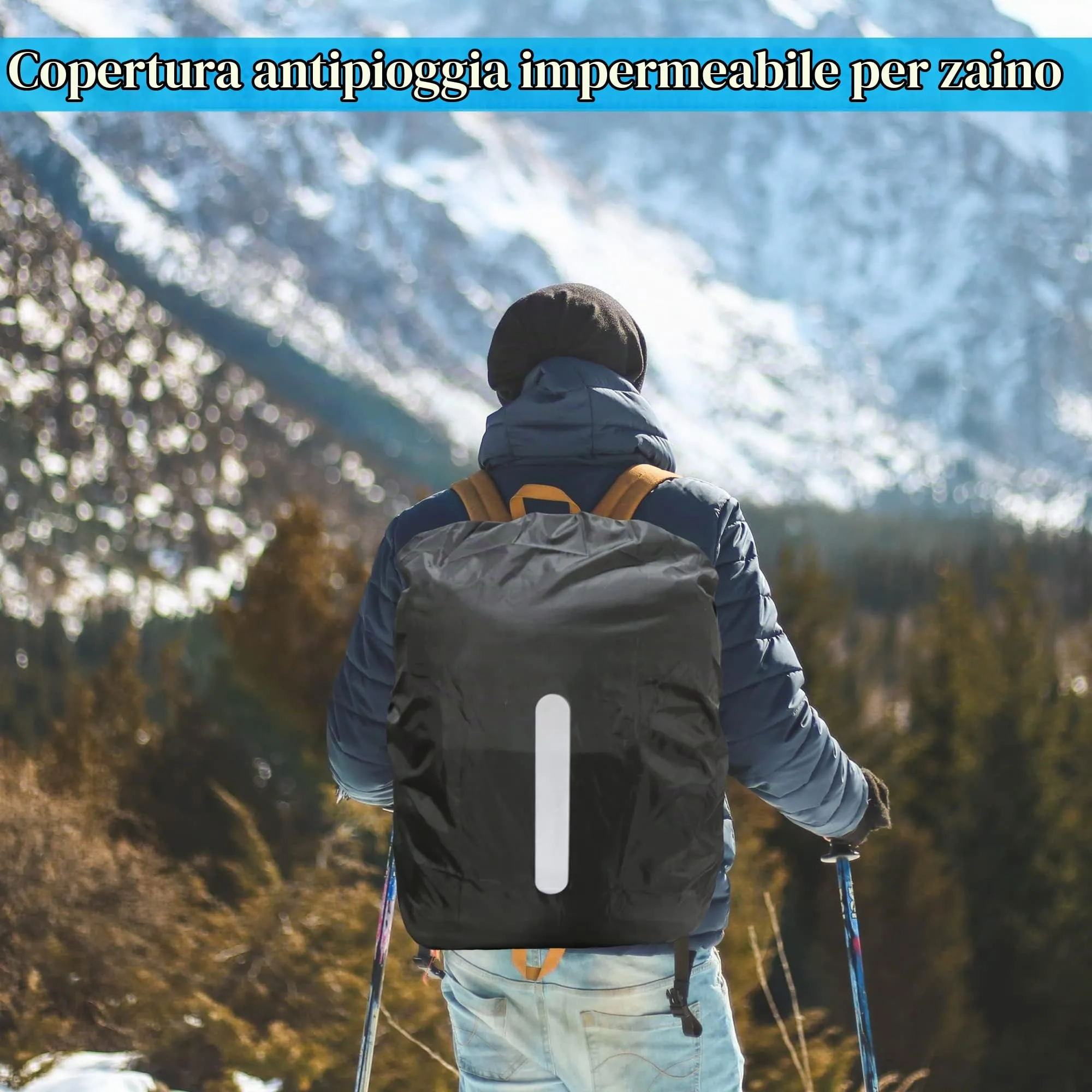 CiciIng Copertura Impermeabile dello Zaino con Riflettente, 40L-50L Copertura di Pioggia dello Zaino con Sacchetto di stoccaggio, per Il Campeggio Escursionistico in Viaggio in Bicicletta (Nero, L) - immagine 6