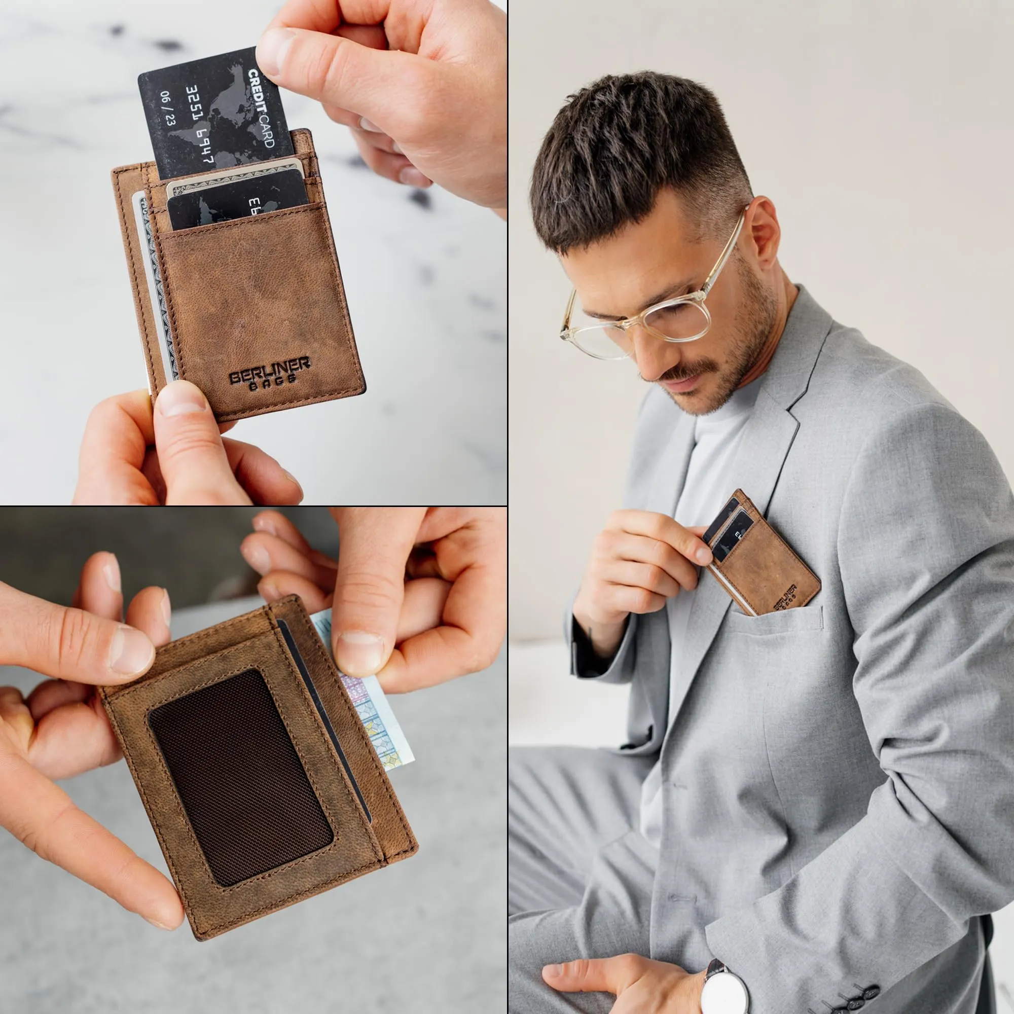 Berliner Bags Portacarte Karl Uomo Slim con Fermasoldi in Vera Pelle e RFID - immagine 5