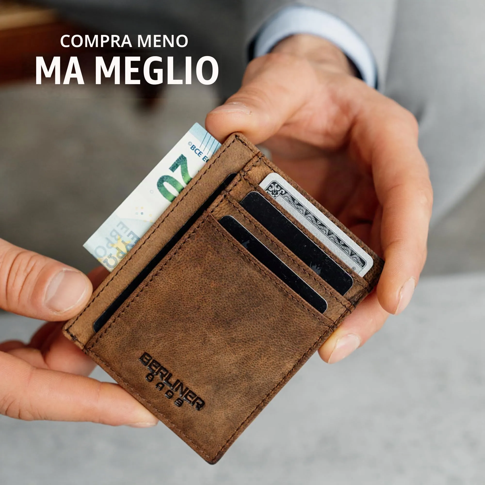 Berliner Bags Portacarte Karl Uomo Slim con Fermasoldi in Vera Pelle e RFID - immagine 7