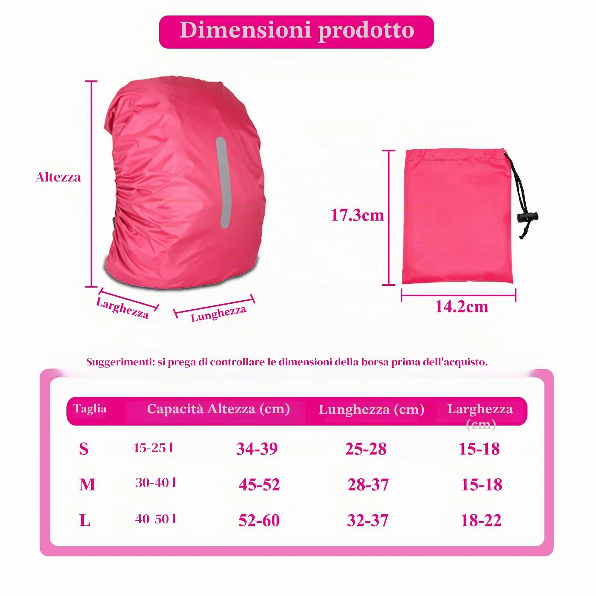 CiciIng Copertura Impermeabile dello Zaino con Riflettente, 30L-40L Copertura di Pioggia dello Zaino con Sacchetto di stoccaggio, Copertura Impermeabile dello Zaino per Il Campeggio Escursionistico - immagine 2