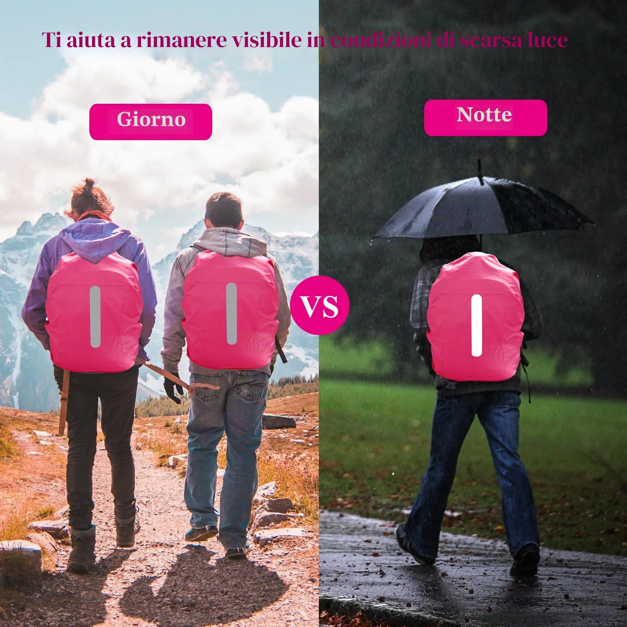 CiciIng Copertura Impermeabile dello Zaino con Riflettente, 30L-40L Copertura di Pioggia dello Zaino con Sacchetto di stoccaggio, Copertura Impermeabile dello Zaino per Il Campeggio Escursionistico - immagine 3