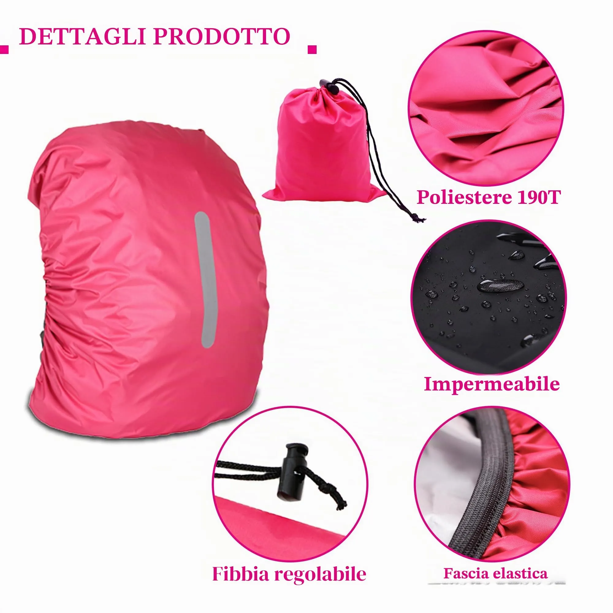 CiciIng Copertura Impermeabile dello Zaino con Riflettente, 30L-40L Copertura di Pioggia dello Zaino con Sacchetto di stoccaggio, Copertura Impermeabile dello Zaino per Il Campeggio Escursionistico - immagine 4