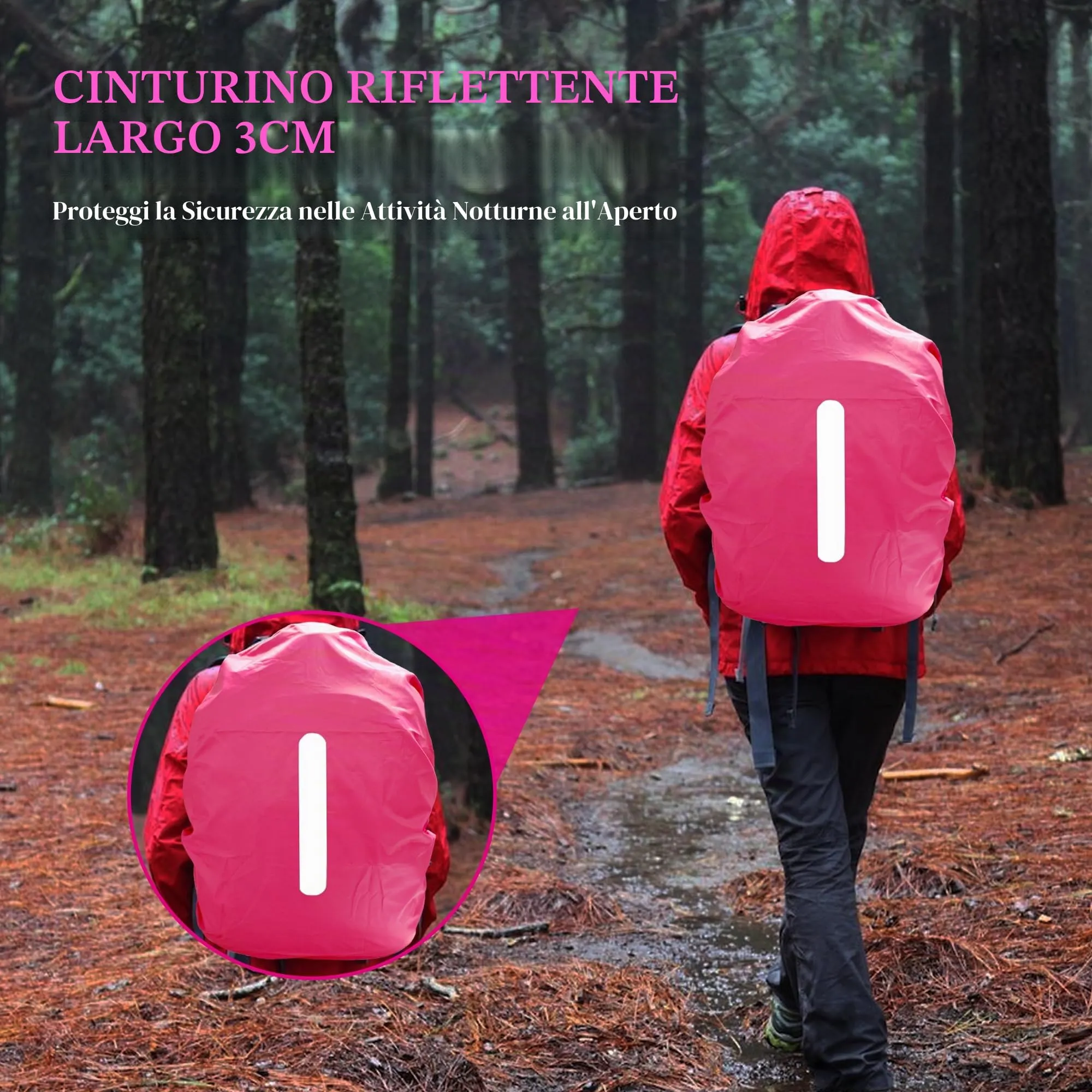 CiciIng Copertura Impermeabile dello Zaino con Riflettente, 15L-25L Copertura di Pioggia dello Zaino con Sacchetto di stoccaggio, Copertura Impermeabile dello Zaino per Il Campeggio Escursionistico - immagine 5