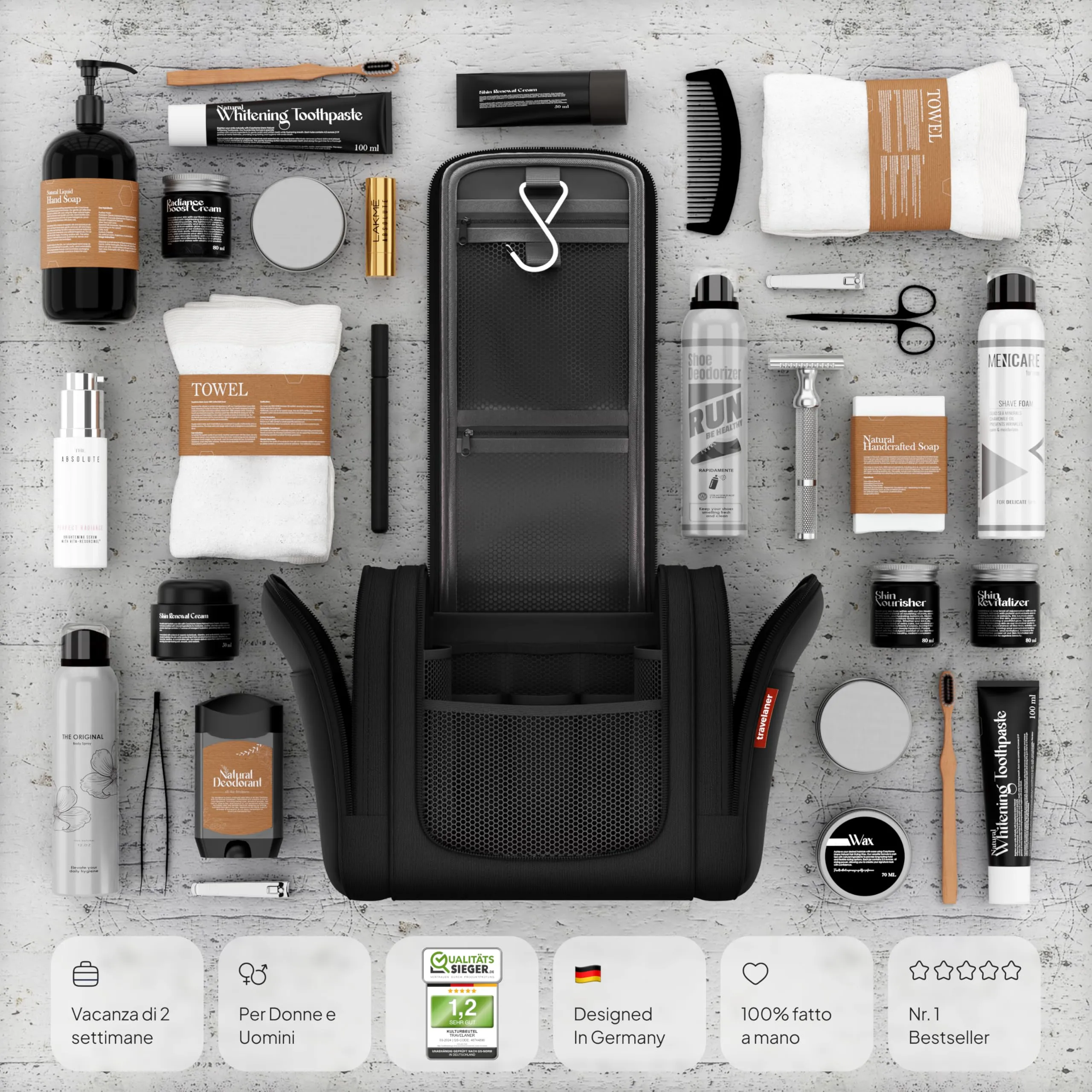 Travelaner Beauty Case XXL da Appendere, Donna e Uomo, 9L, Nero - immagine 6