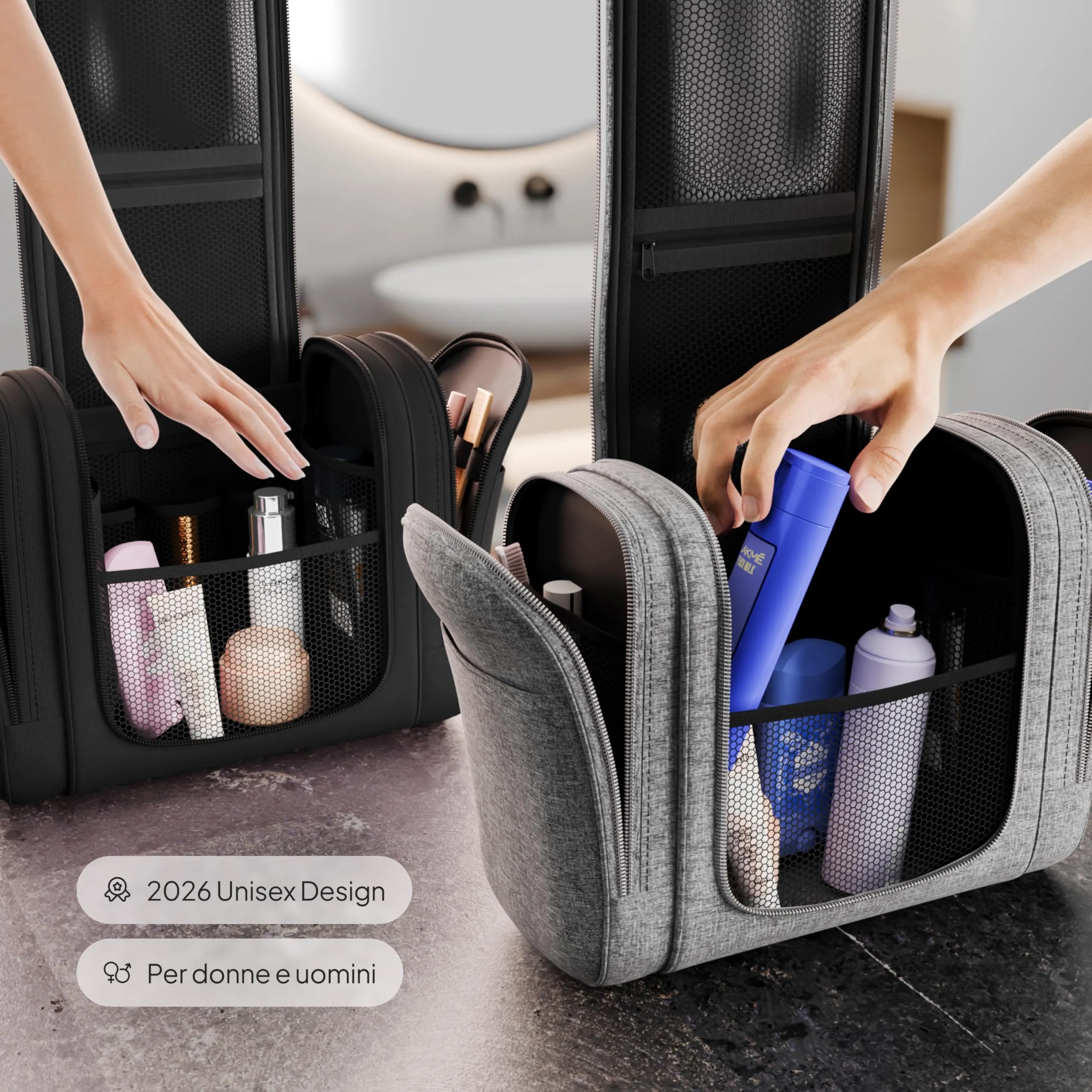 Travelaner Beauty Case XXL da Appendere, Donna e Uomo, 9L, Grigio - immagine 4