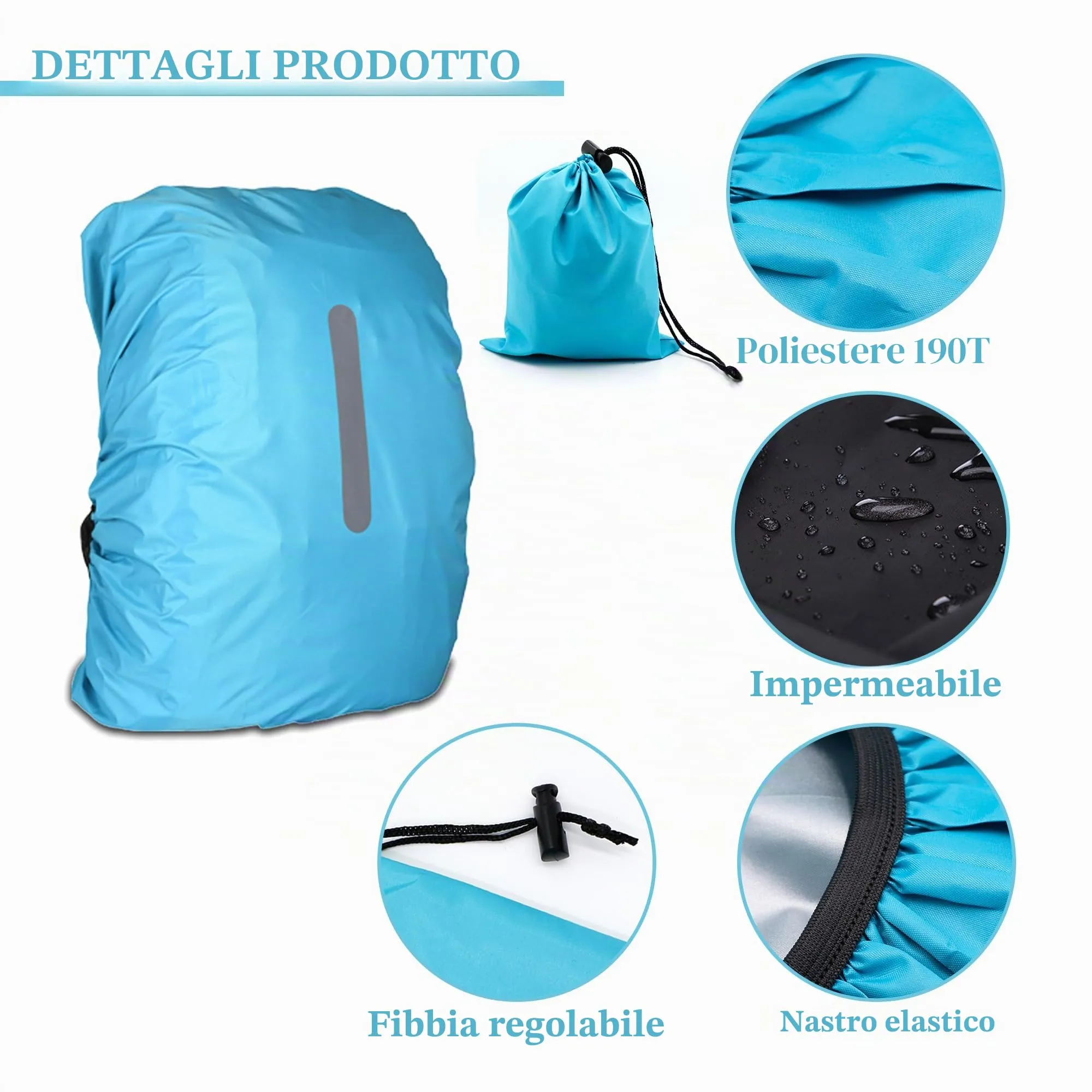 CiciIng Copertura Impermeabile dello Zaino con Riflettente, 40L-50L Copertura di Pioggia dello Zaino con Sacchetto di stoccaggio, Copertura Impermeabile dello Zaino per Il Campeggio Escursionistico - immagine 4
