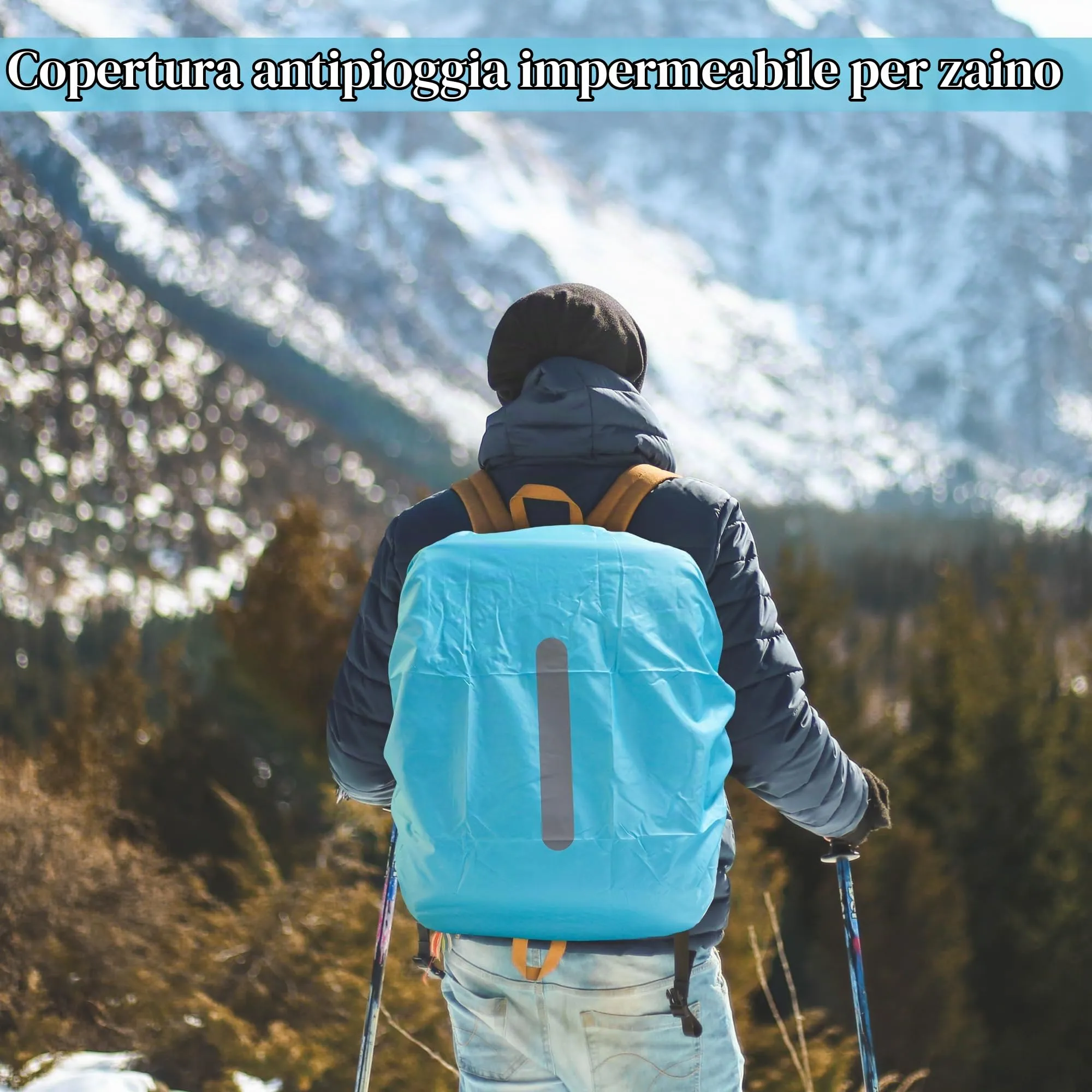 CiciIng Copertura Impermeabile dello Zaino con Riflettente, 40L-50L Copertura di Pioggia dello Zaino con Sacchetto di stoccaggio, Copertura Impermeabile dello Zaino per Il Campeggio Escursionistico - immagine 6