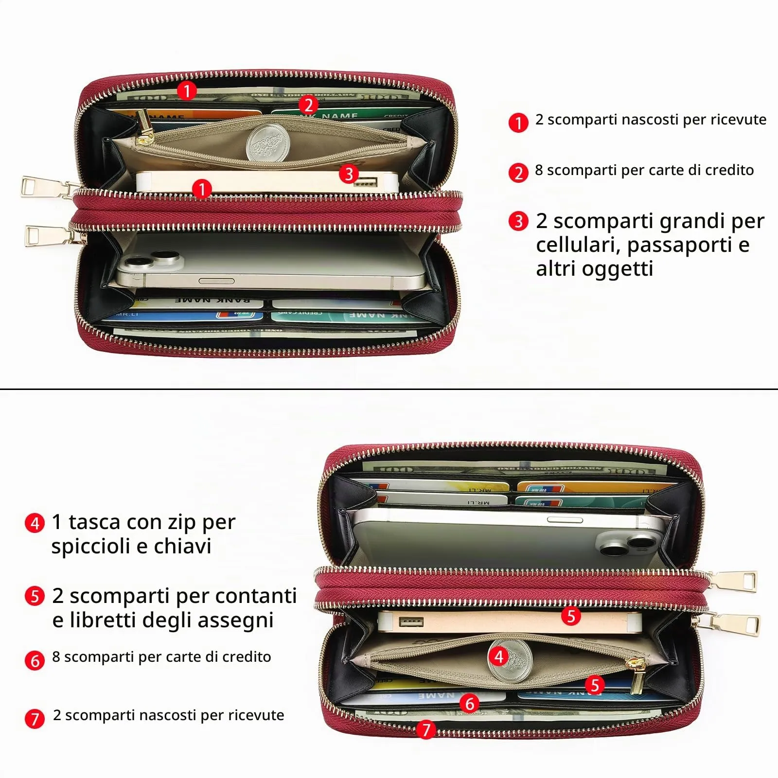 GOIACII Portafoglio Donna Grande Capacità Doppia Cerniera Porta Carta di Credito Portafogli da Donna in Pelle con Blocco RFID Telefono Wristlet - immagine 2