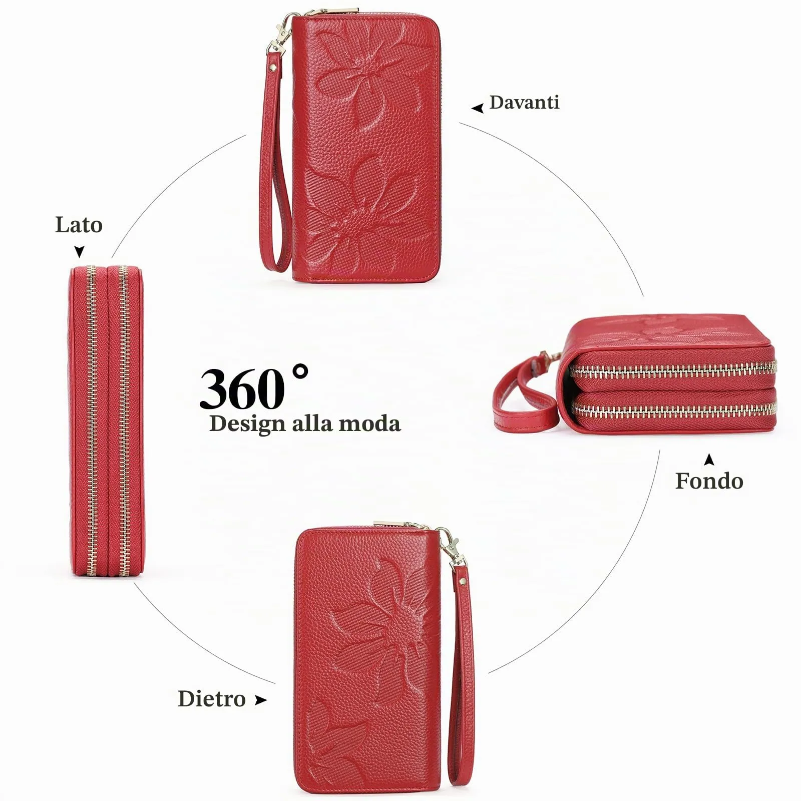 GOIACII Portafoglio Donna Grande Capacità Doppia Cerniera Porta Carta di Credito Portafogli da Donna in Pelle con Blocco RFID Telefono Wristlet - immagine 5
