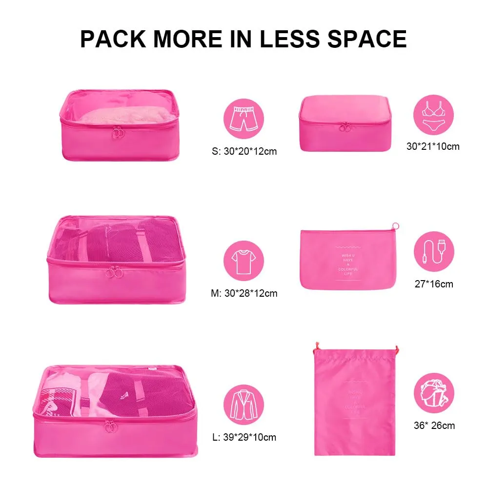OSDUE Organizer Valigie, 6 Pezzi Sistema di Cubo di Viaggio, Separatori Buste Viaggio Travel Organizer, Abbigliamento Intimo Calzature Organizzatori Sacchi Valigia di Stoccaggio Set - immagine 2