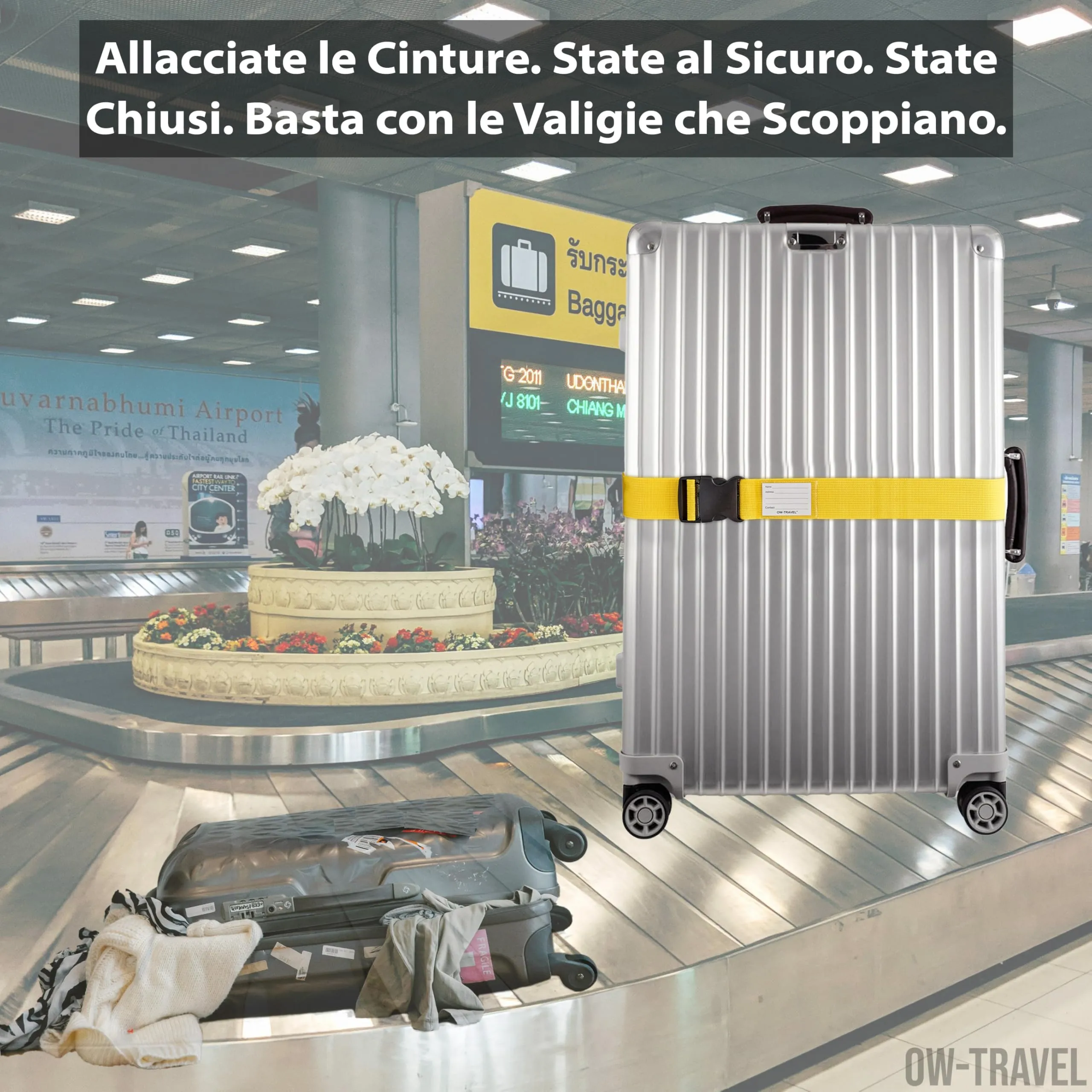 OW-Travel Cinghia per Valigia, Cintura Valigia per Bagagli Giallo 2 Pezzi - immagine 3