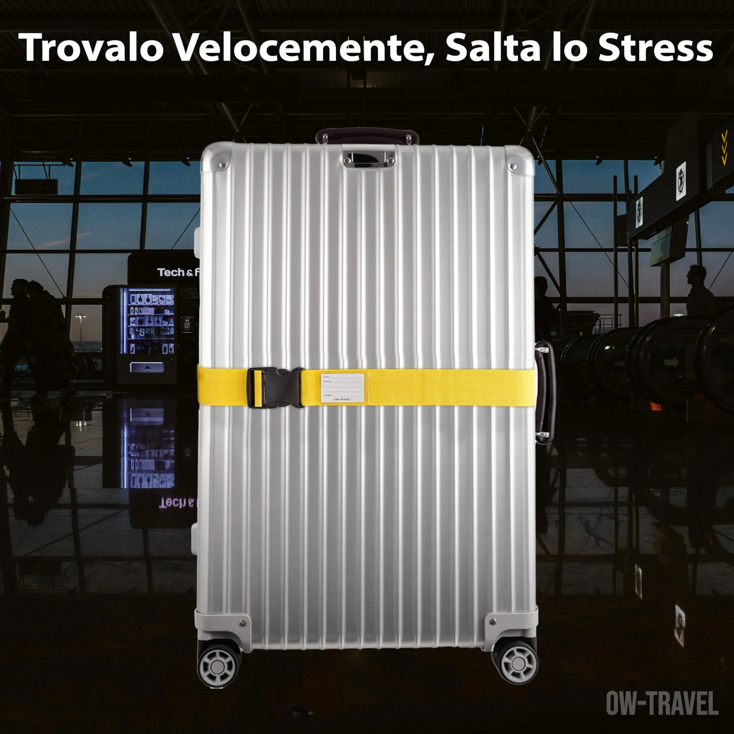 OW-Travel Cinghia per Valigia, Cintura Valigia per Bagagli Giallo 2 Pezzi - immagine 5