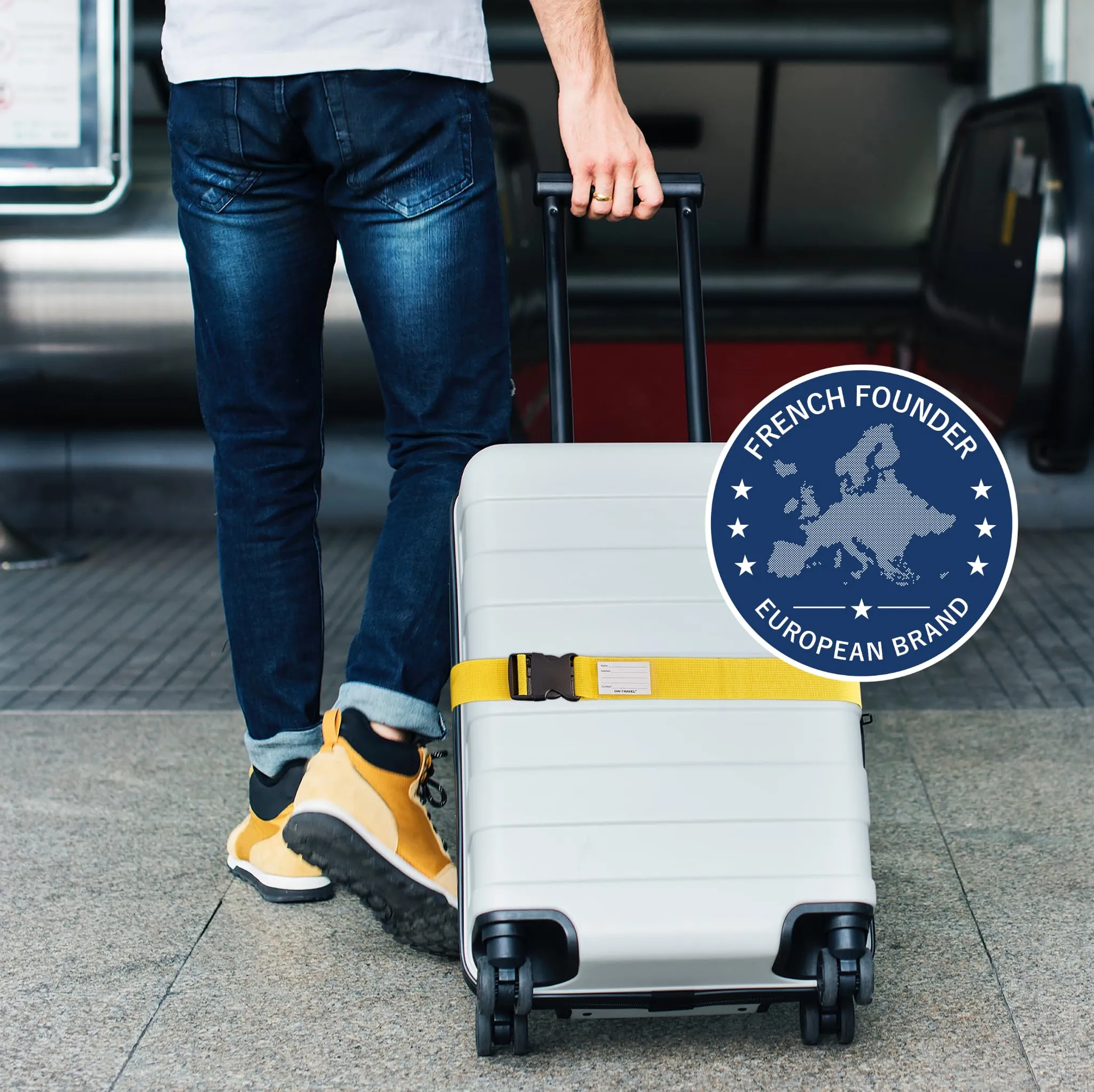 OW-Travel Cinghia per Valigia, Cintura Valigia per Bagagli Giallo 4 Pezzi - immagine 2