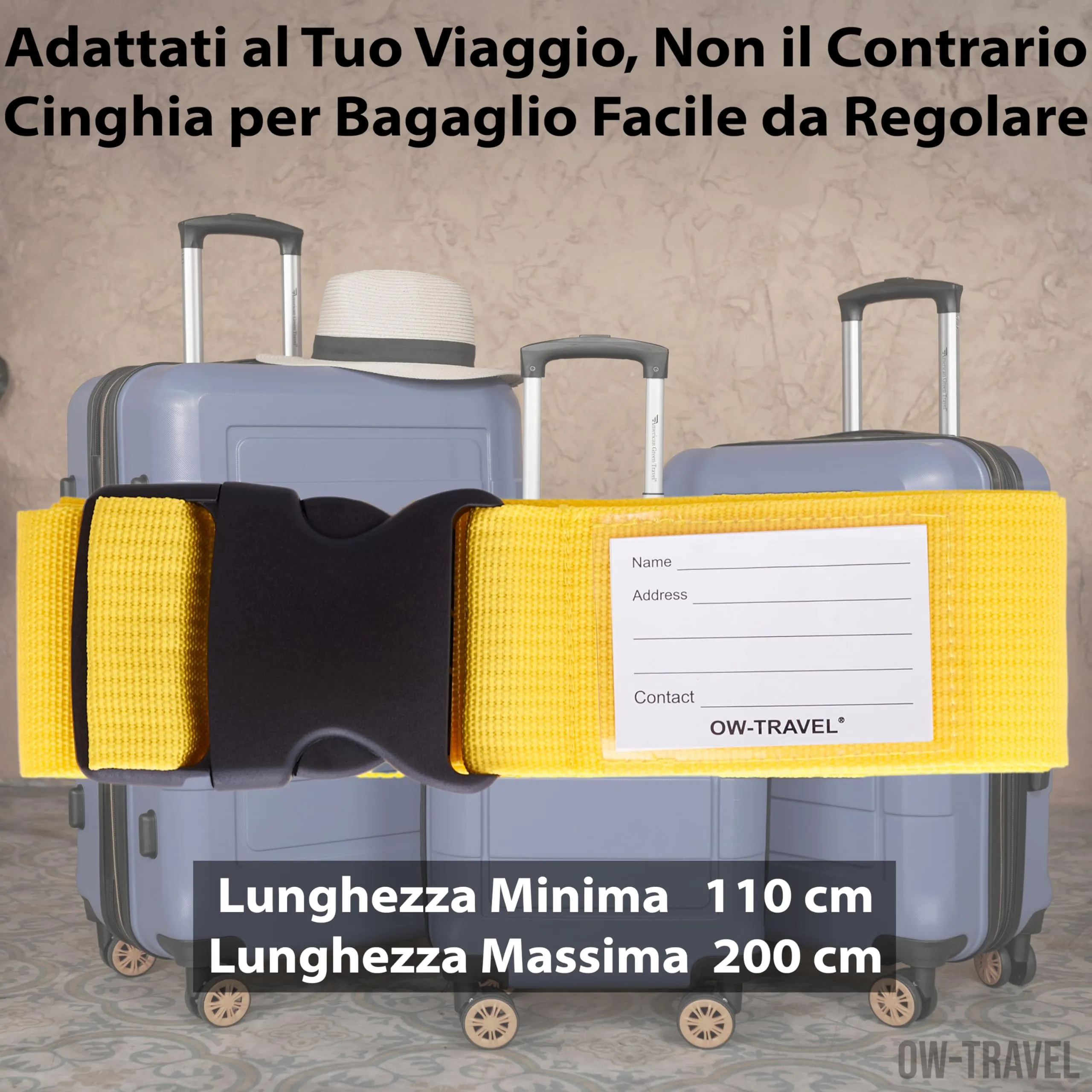 OW-Travel Cinghia per Valigia, Cintura Valigia per Bagagli Giallo 4 Pezzi - immagine 4