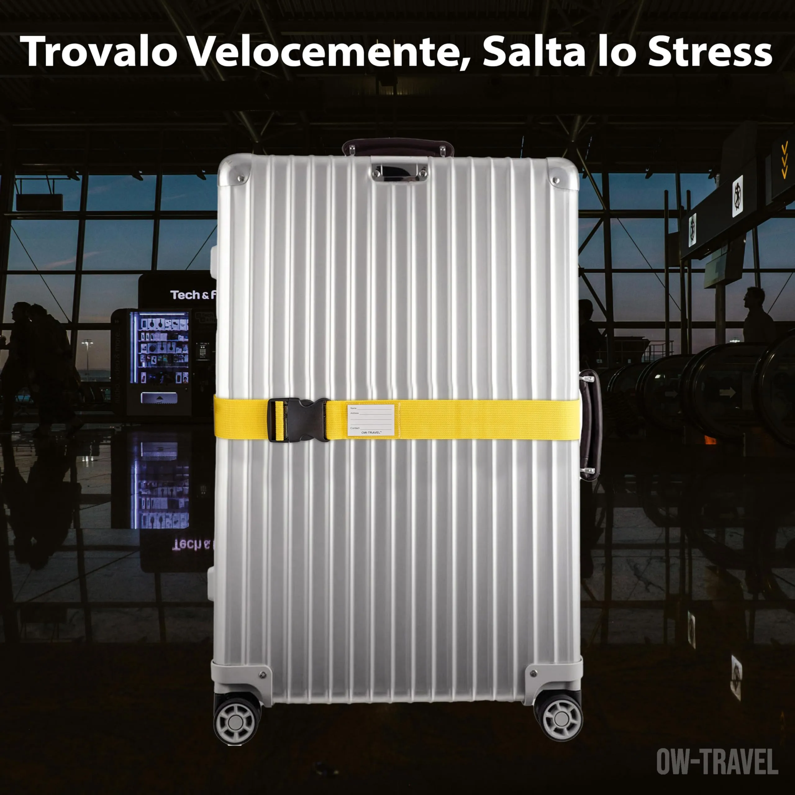 OW-Travel Cinghia per Valigia, Cintura Valigia per Bagagli Giallo 4 Pezzi - immagine 5