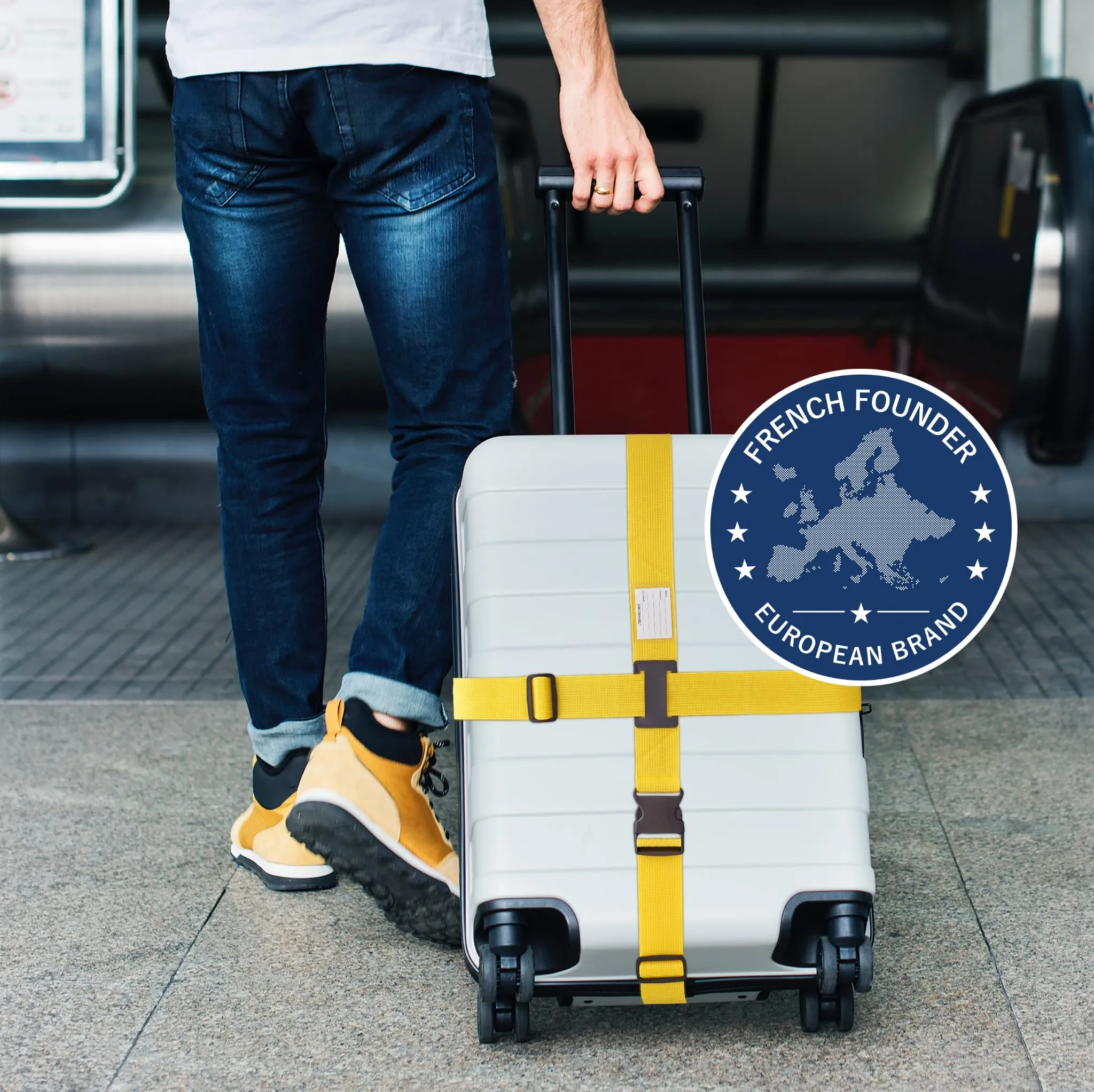 OW-Travel Cinghia per Valigia a Croce, Cintura Valigia Bagagli Giallo - immagine 2