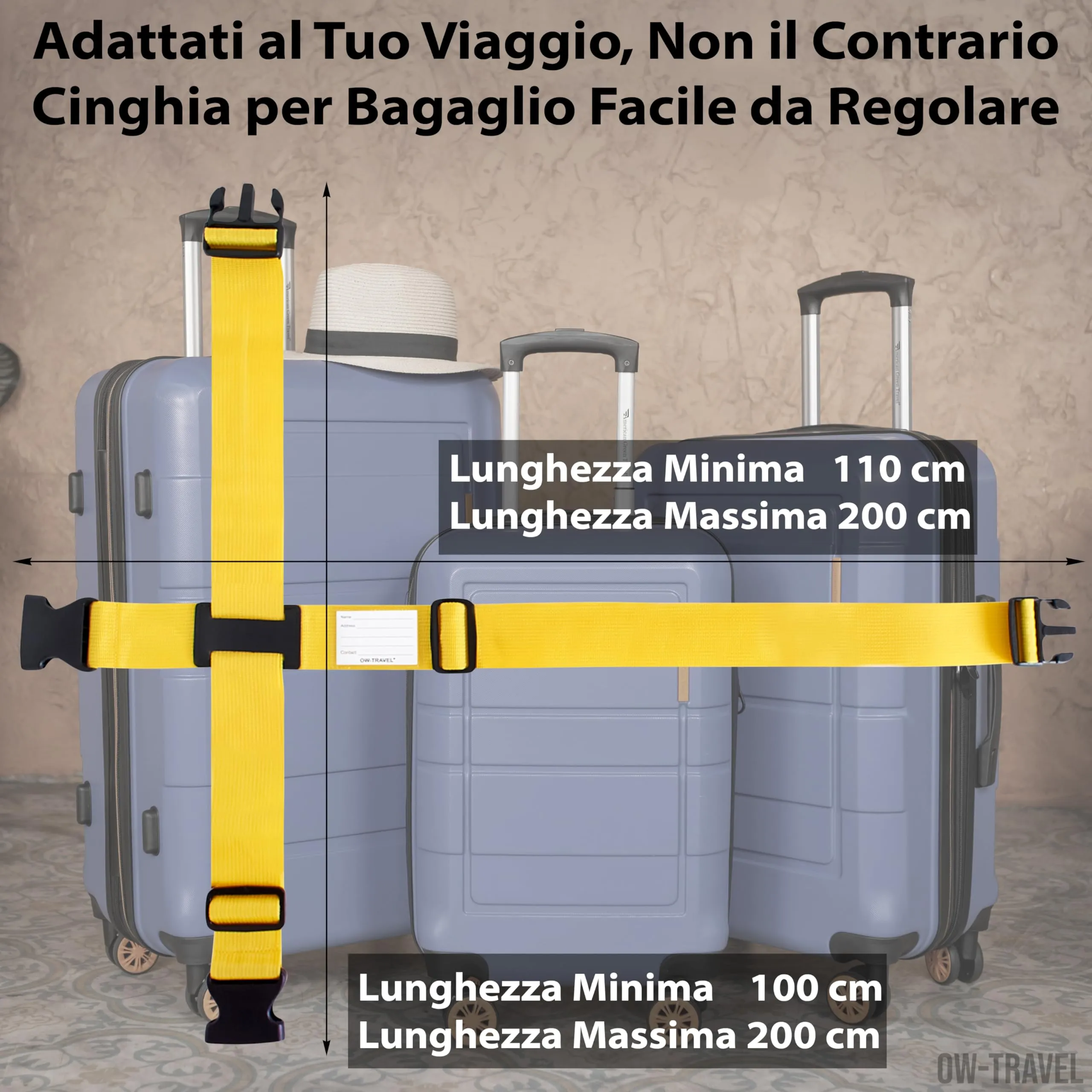 OW-Travel Cinghia per Valigia a Croce, Cintura Valigia Bagagli Giallo - immagine 4
